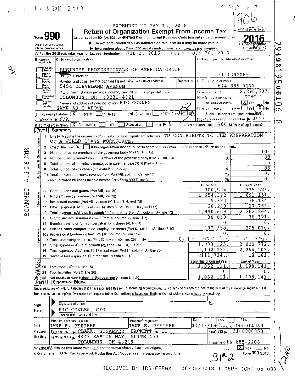 Image of first page of 2016 Form 990 for Business Professionals of America-Group