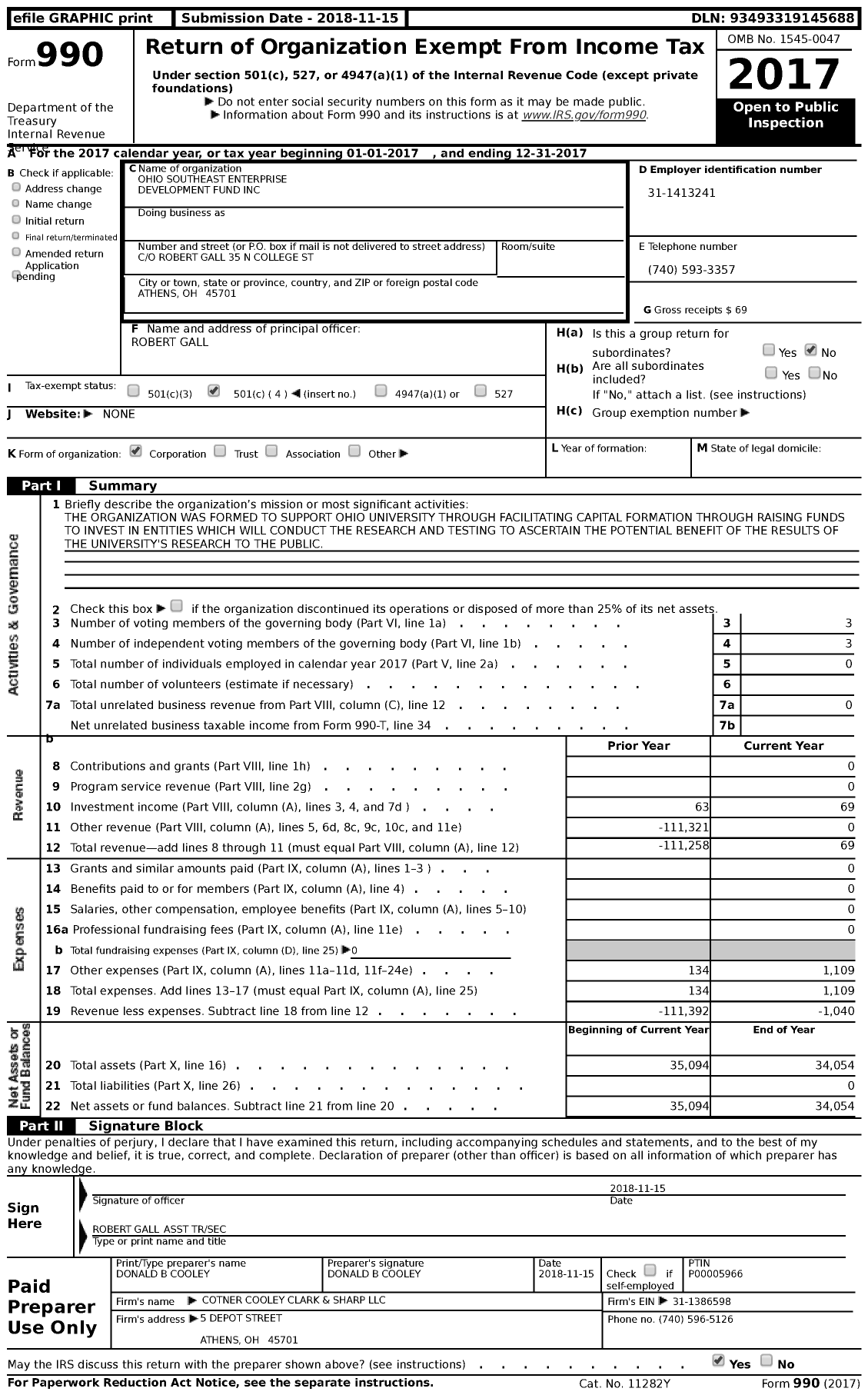 Image of first page of 2017 Form 990 for Ohio Southeast Enterprise Development Fund