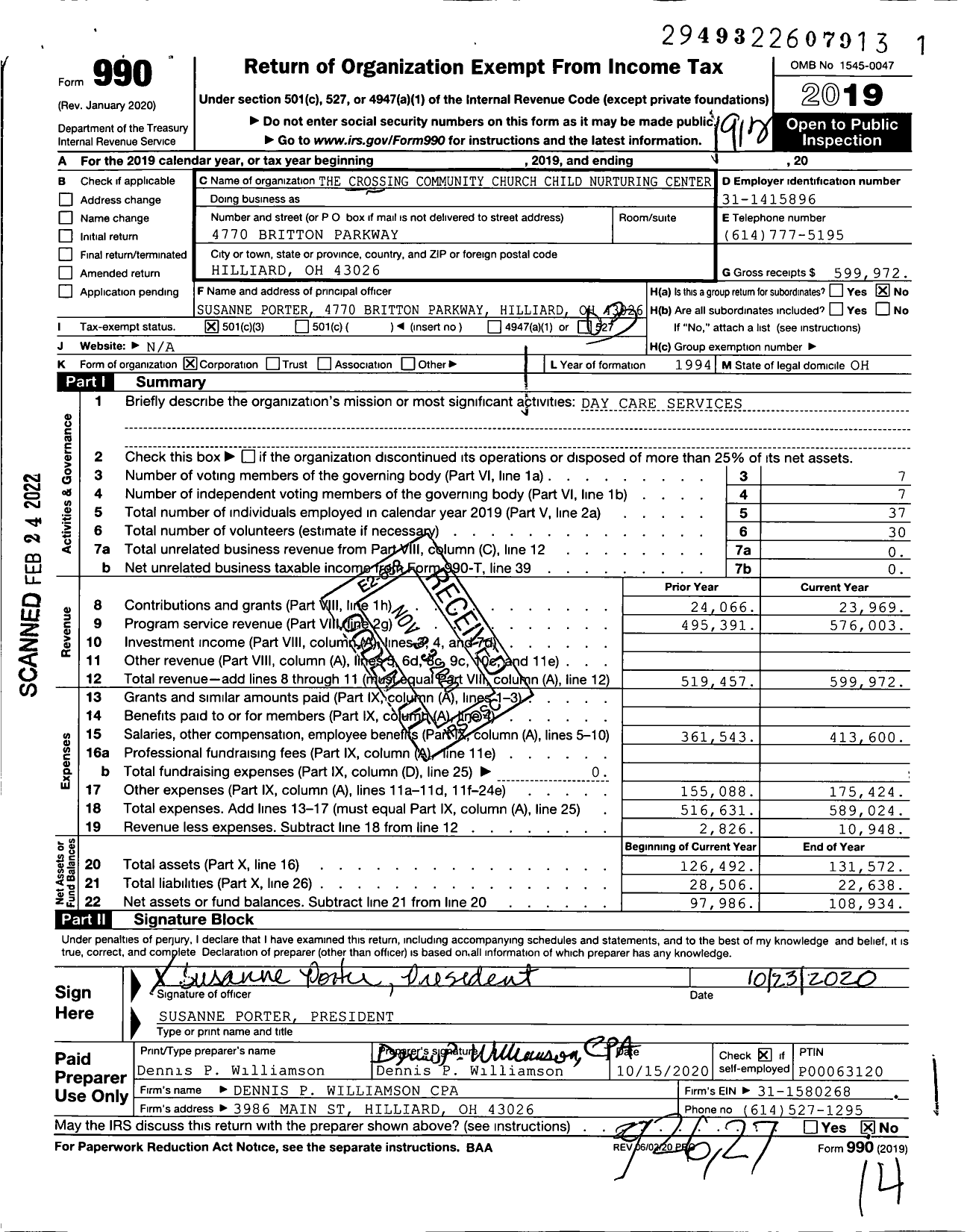 Image of first page of 2019 Form 990 for Child Nurturing Center