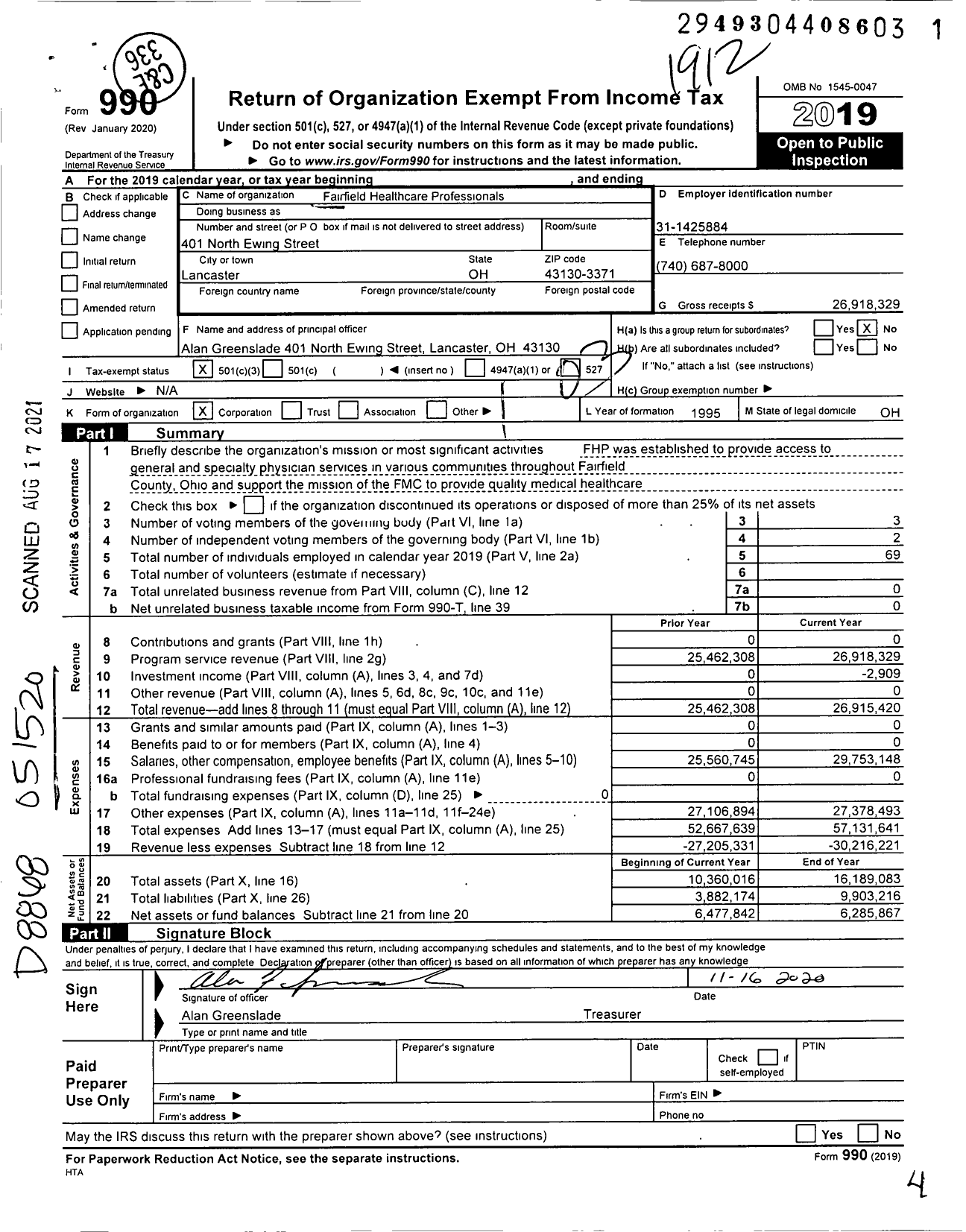 Image of first page of 2019 Form 990 for Fairfield Healthcare Professionals