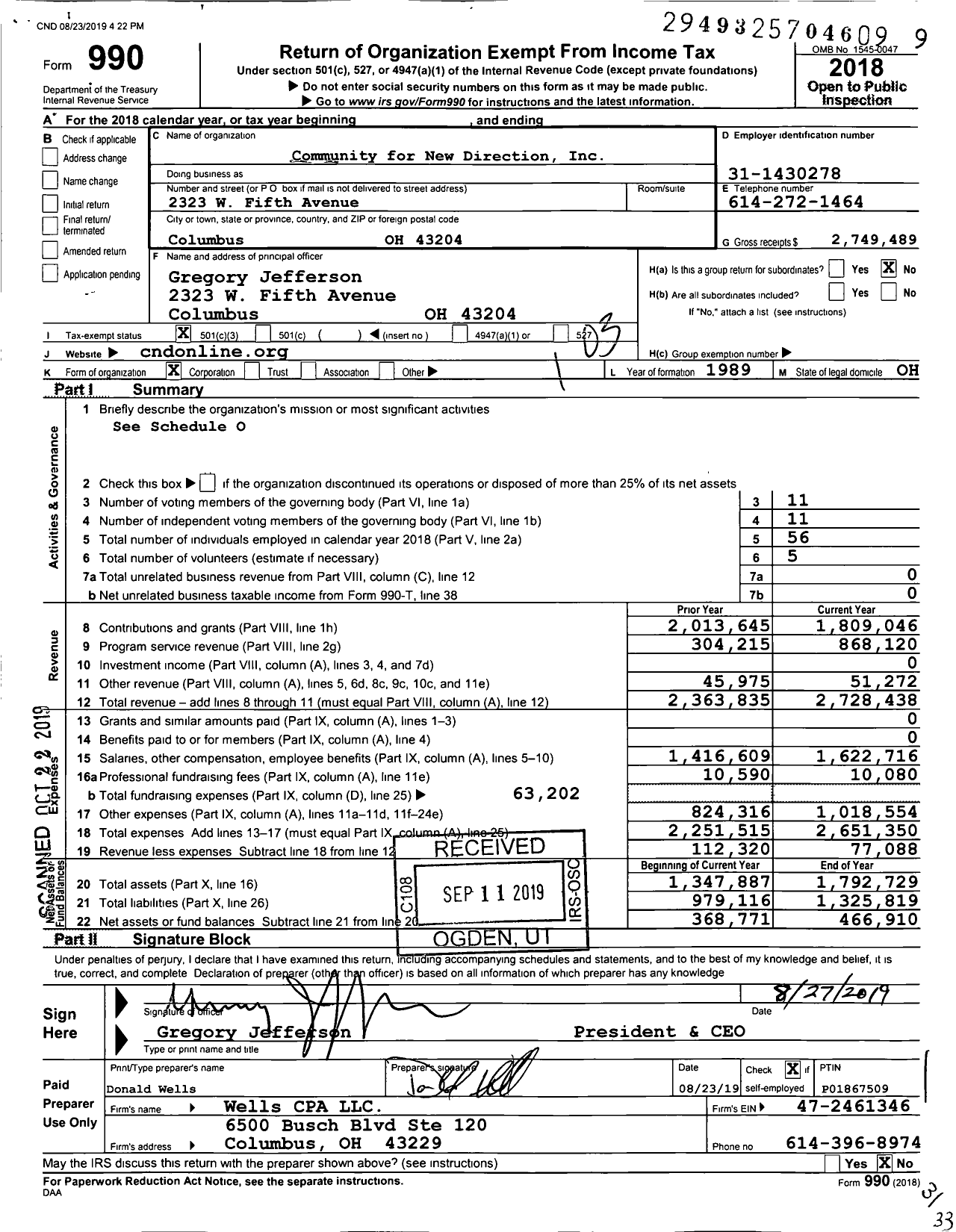 Image of first page of 2018 Form 990 for Community for New Direction