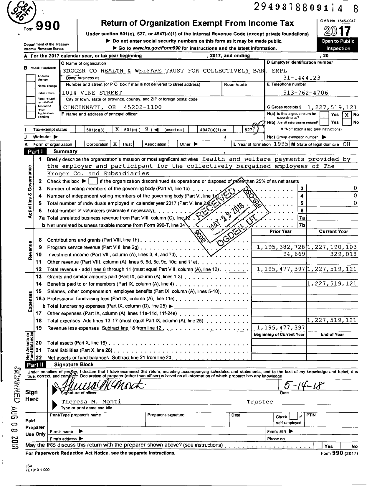 Image of first page of 2017 Form 990O for Kroger Health and Welfare Trust for Collectively Bar Empl
