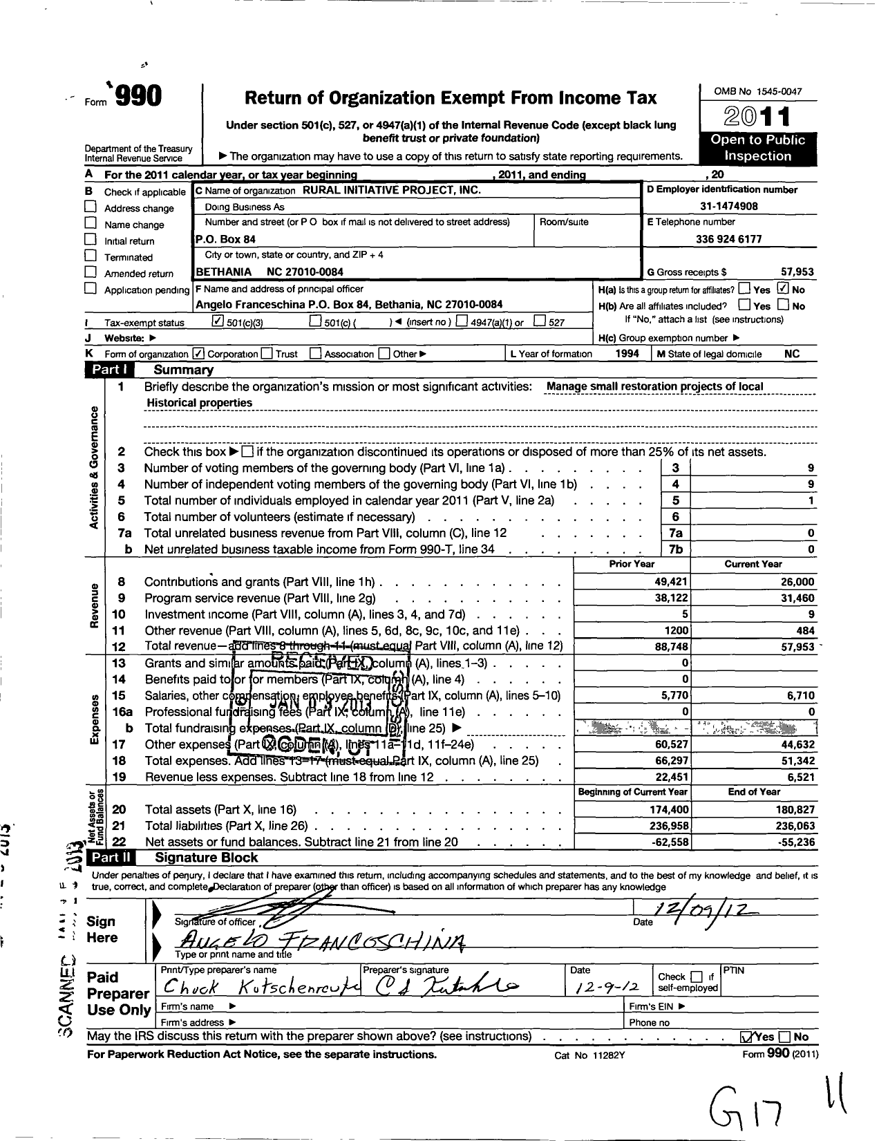 Image of first page of 2011 Form 990 for Rural Initiative Project