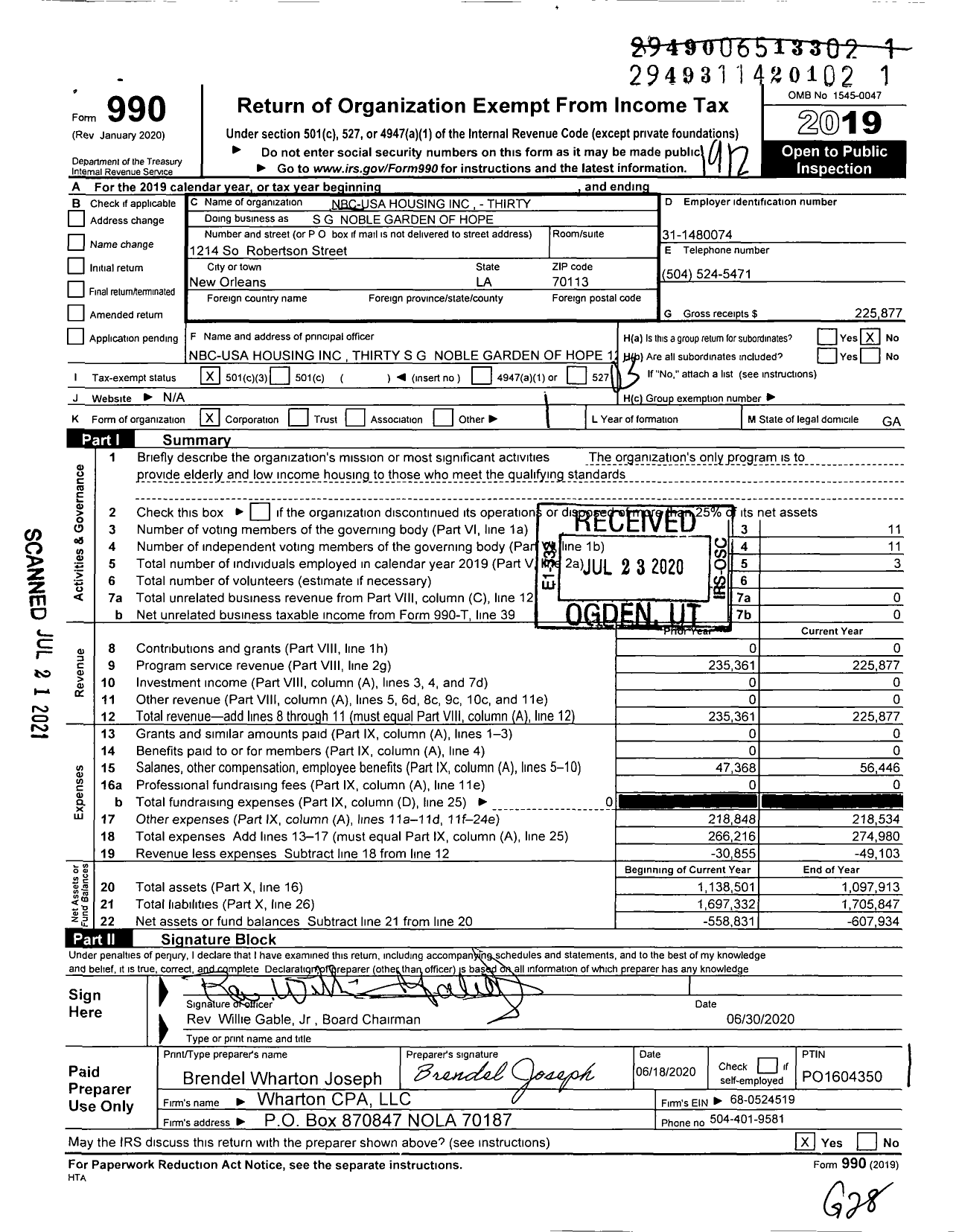 Image of first page of 2019 Form 990 for Nbc-Usa Housing Thirty