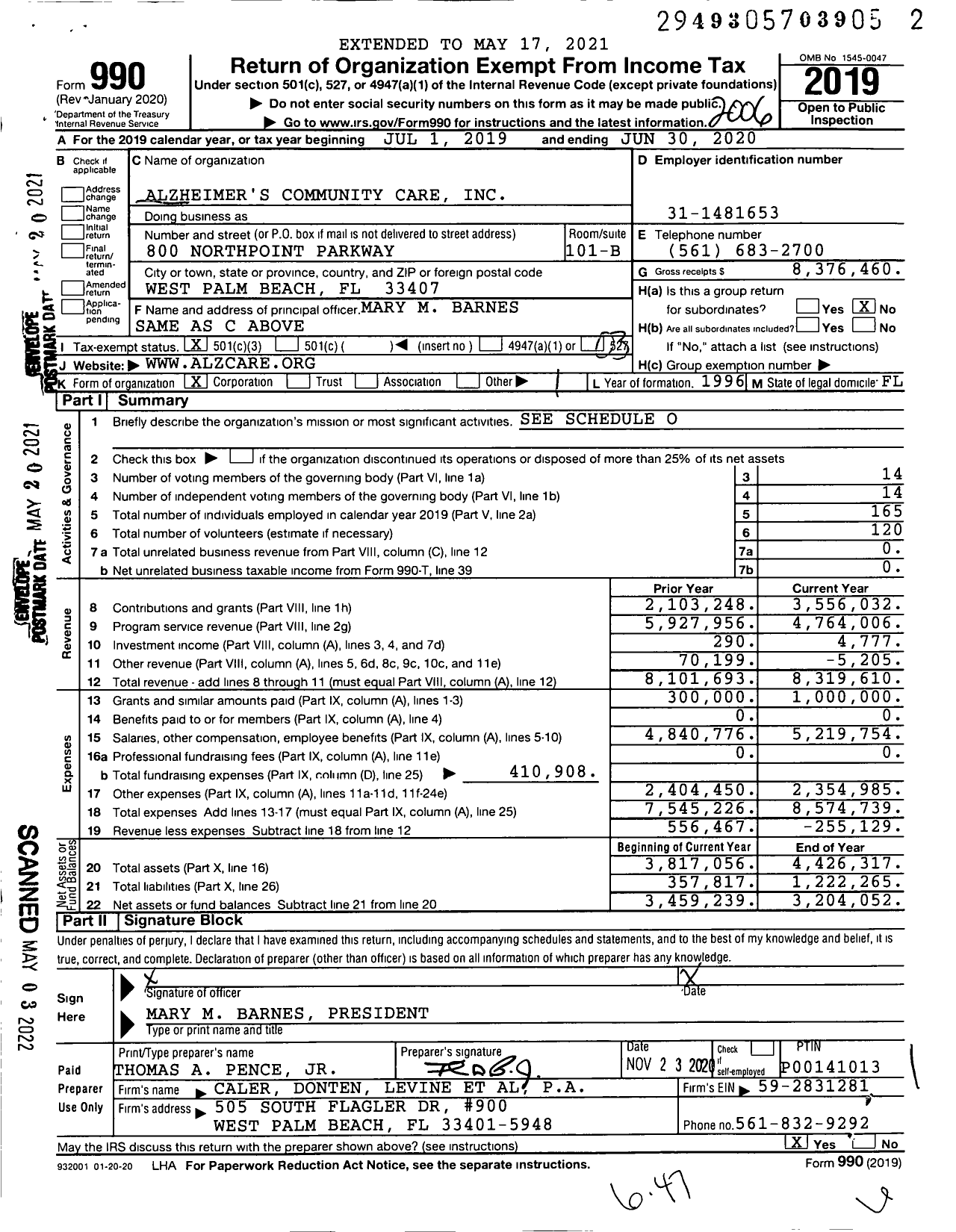 Image of first page of 2019 Form 990 for Alzheimer's Community Care