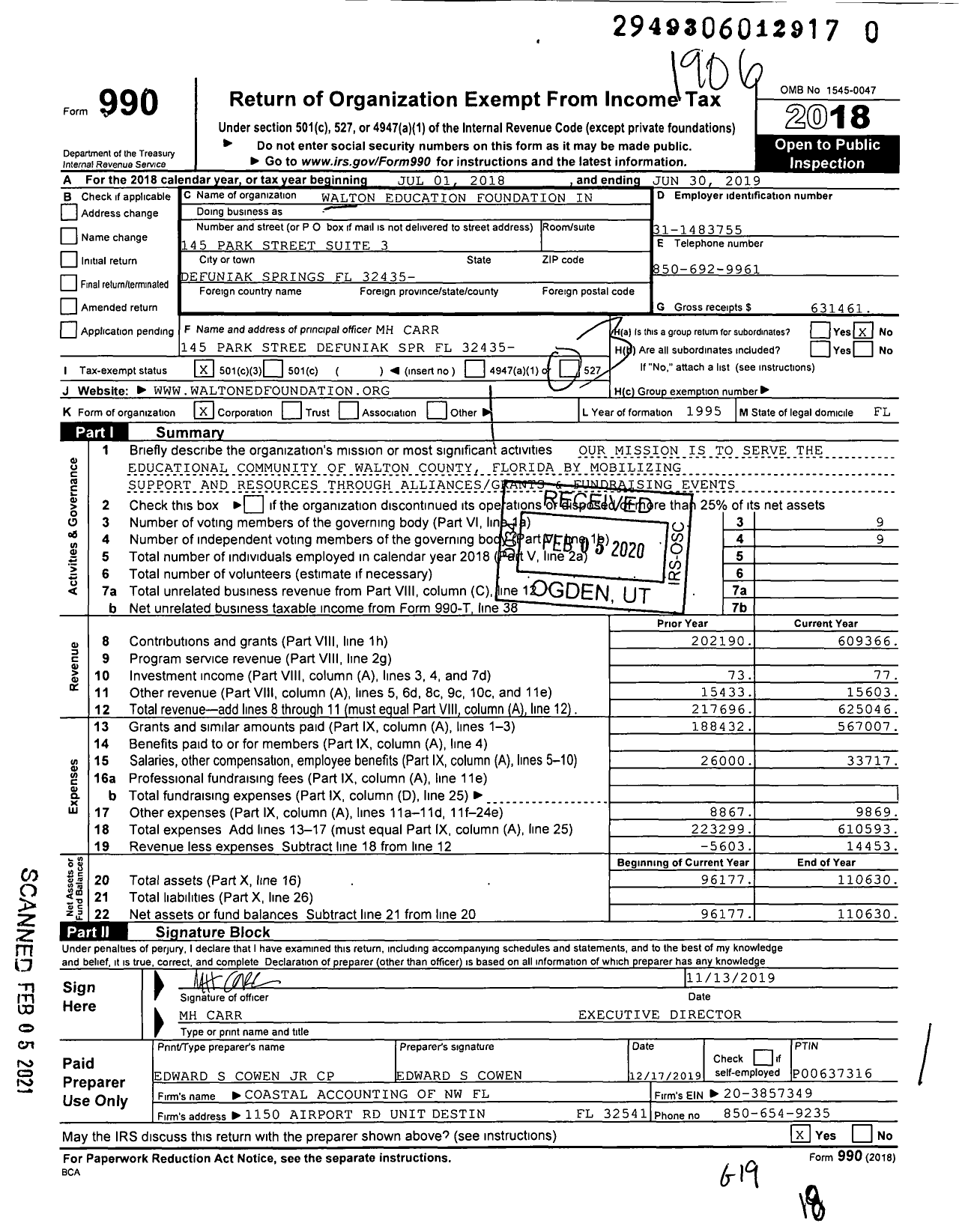 Image of first page of 2018 Form 990 for Walton Education Foundation