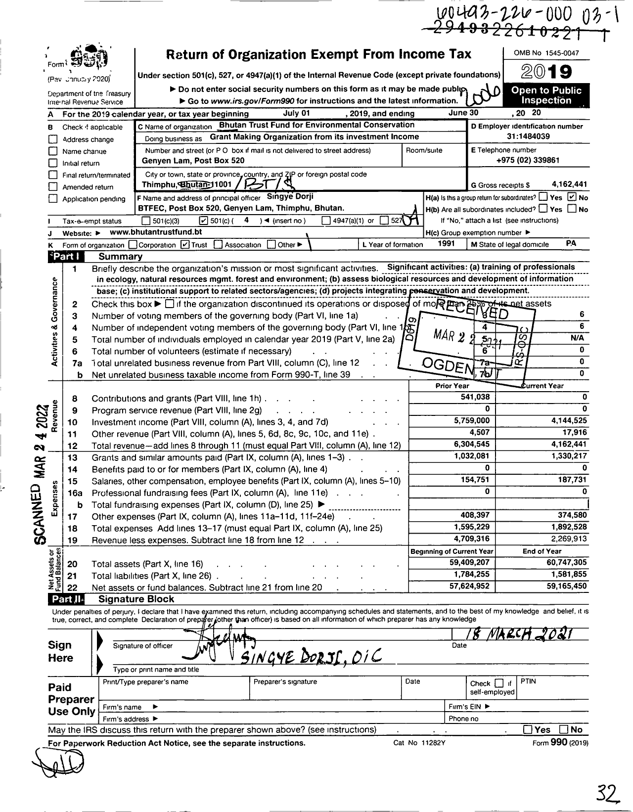 Image of first page of 2019 Form 990O for Grant Making Org From Invest