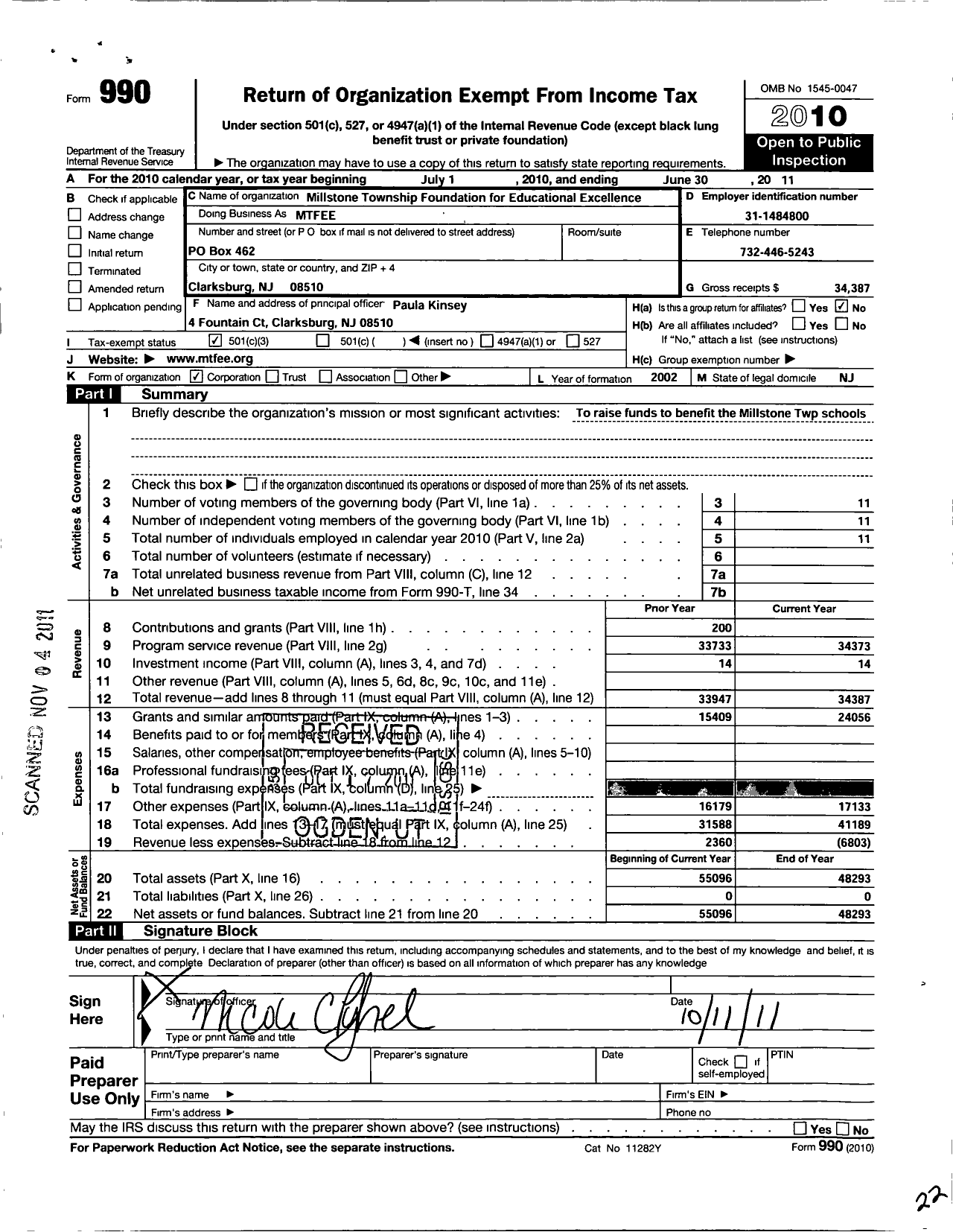 Image of first page of 2010 Form 990 for Ohio State University Alumni Association / Mtfee