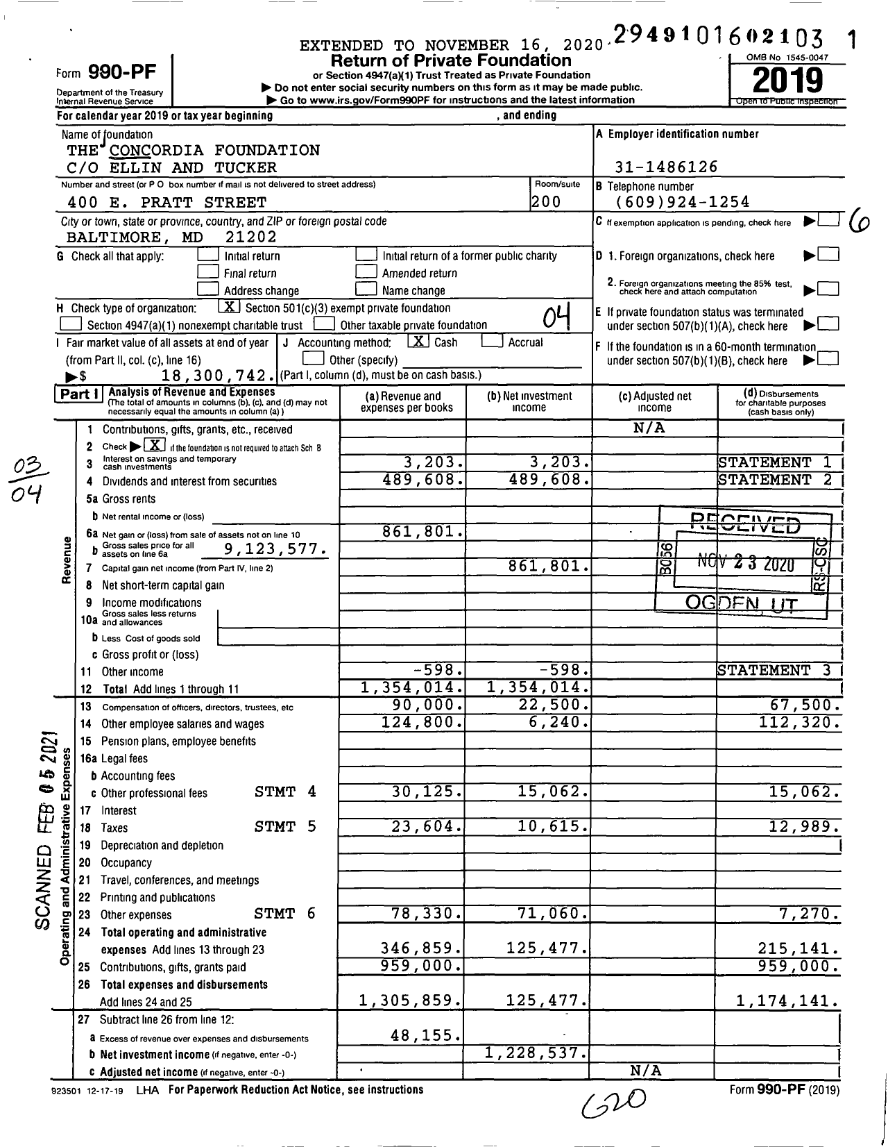 Image of first page of 2019 Form 990PF for The Concordia Foundation