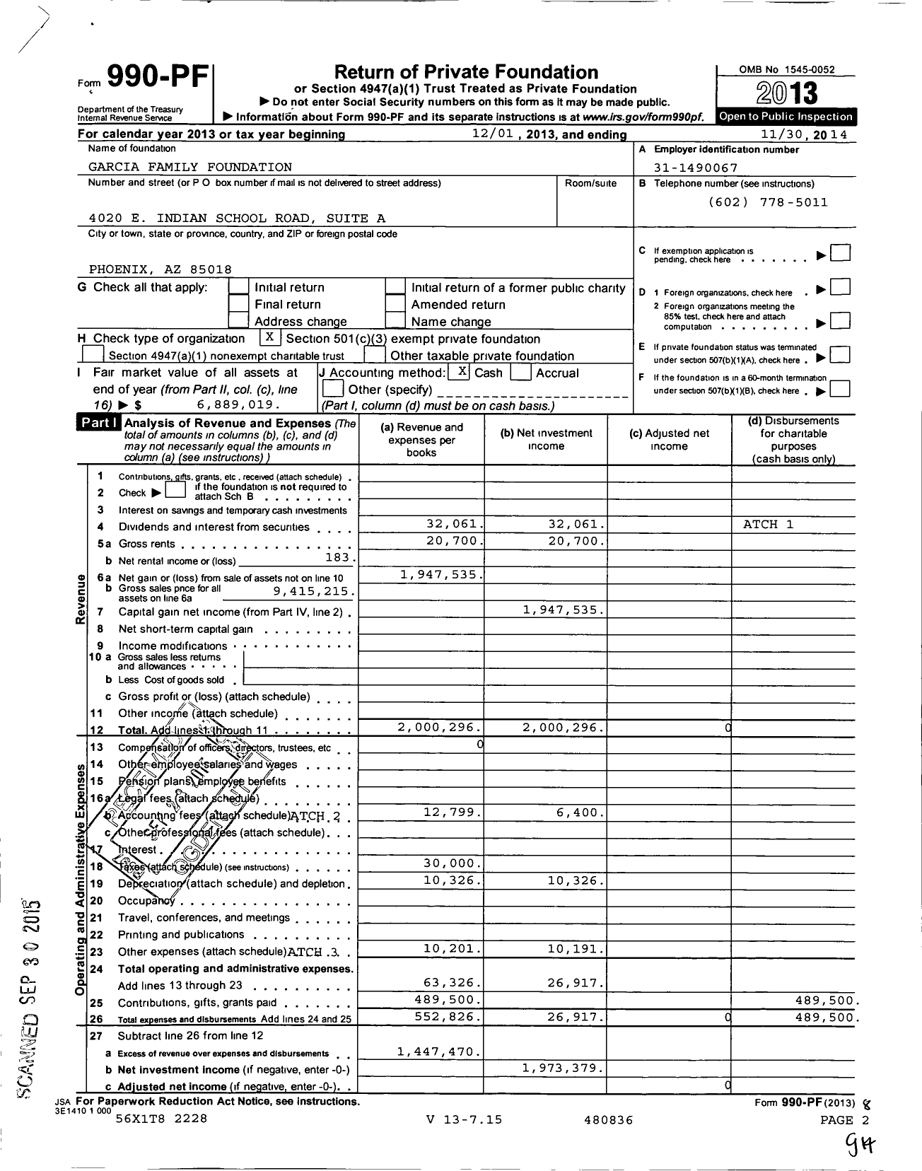 Image of first page of 2013 Form 990PF for Garcia Family Foundation