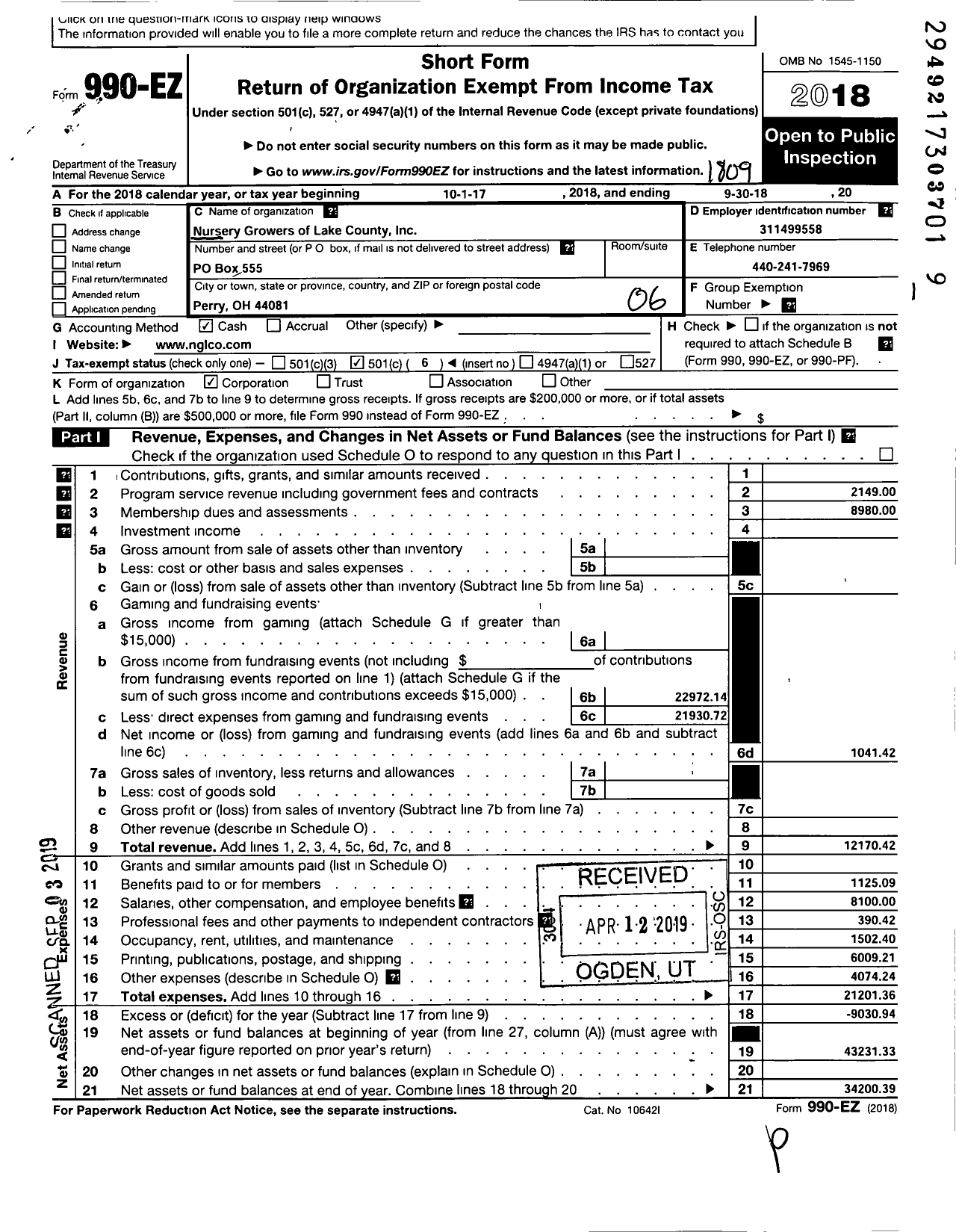 Image of first page of 2017 Form 990EO for Nursery Growers of Lake County Ohio