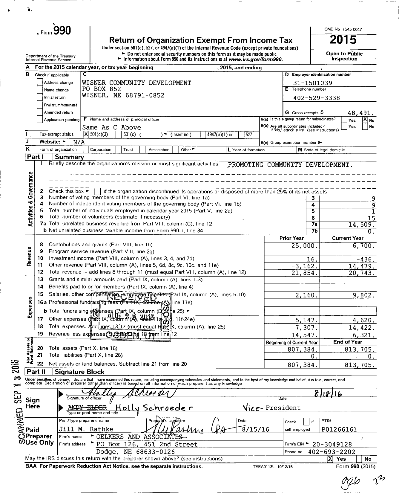 Image of first page of 2015 Form 990 for Wisner Community Development