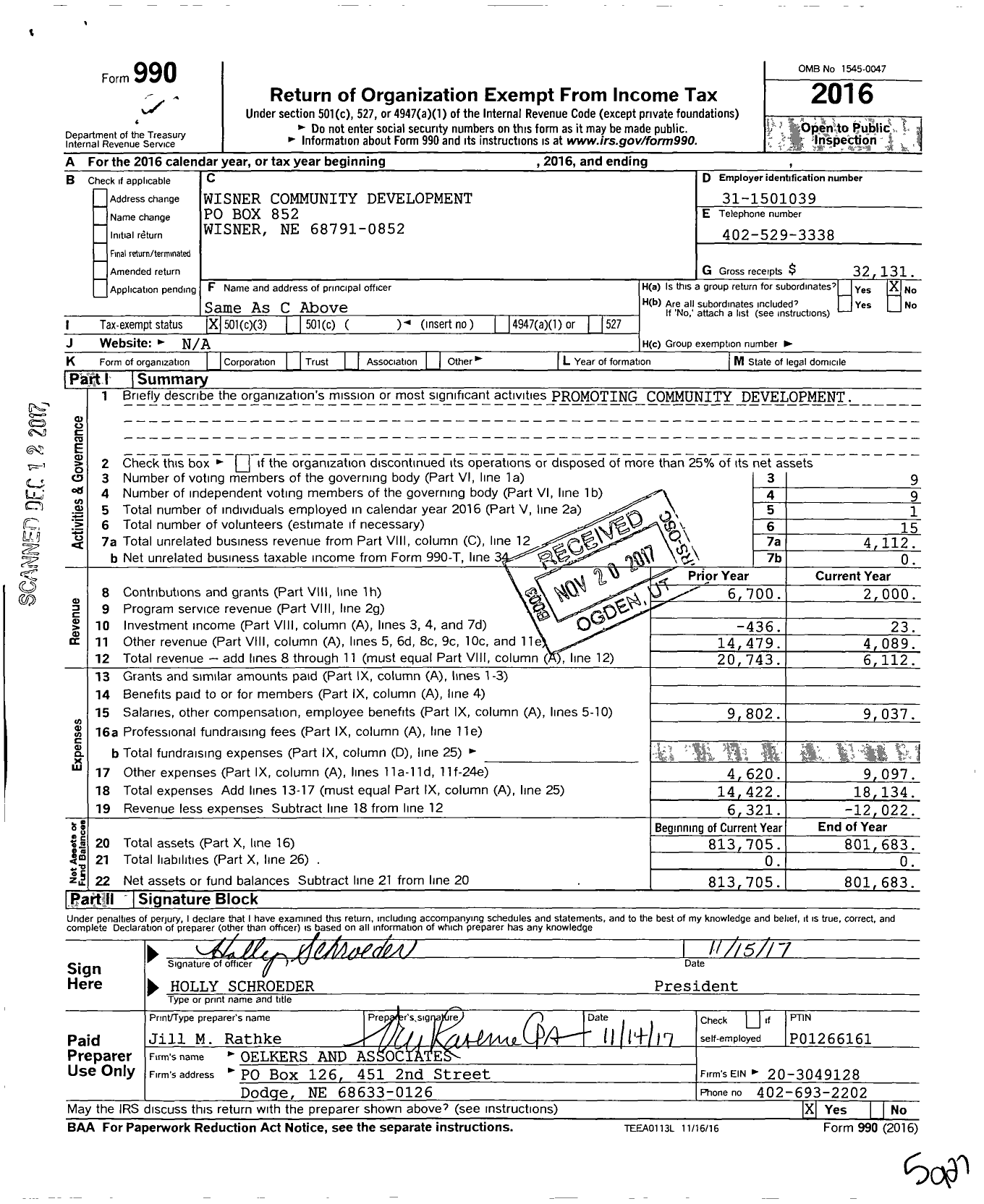 Image of first page of 2016 Form 990 for Wisner Community Development