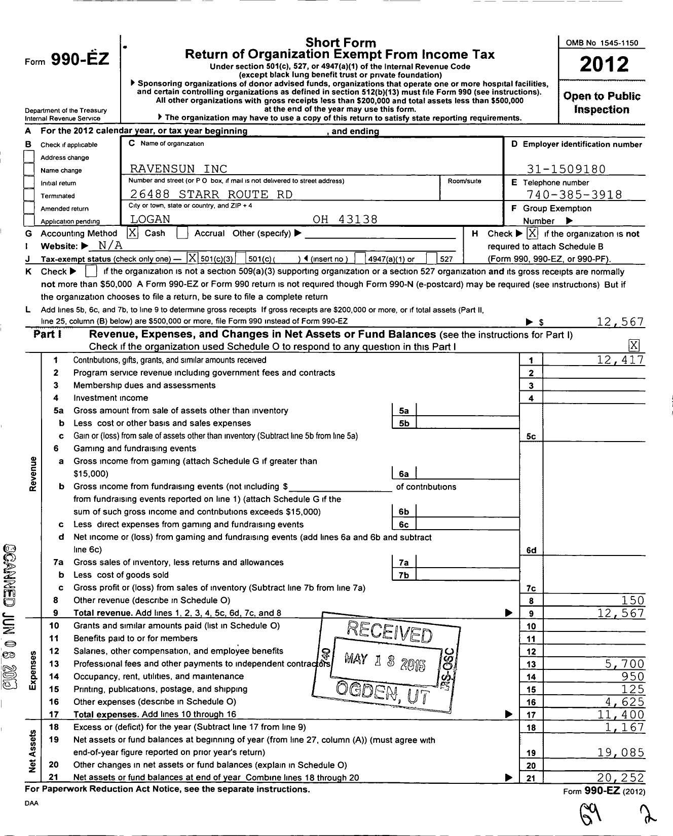 Image of first page of 2012 Form 990EZ for Ravesun