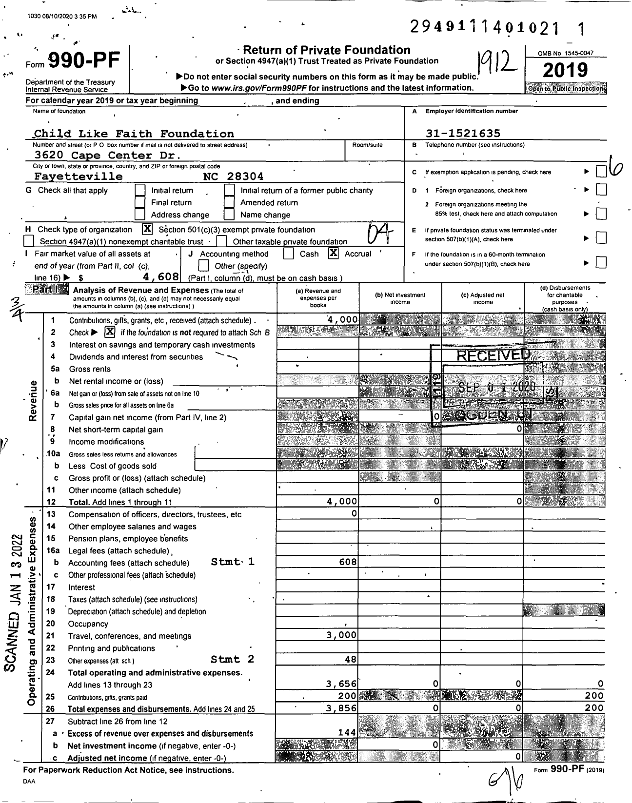 Image of first page of 2019 Form 990PF for Child Like Faith Foundation