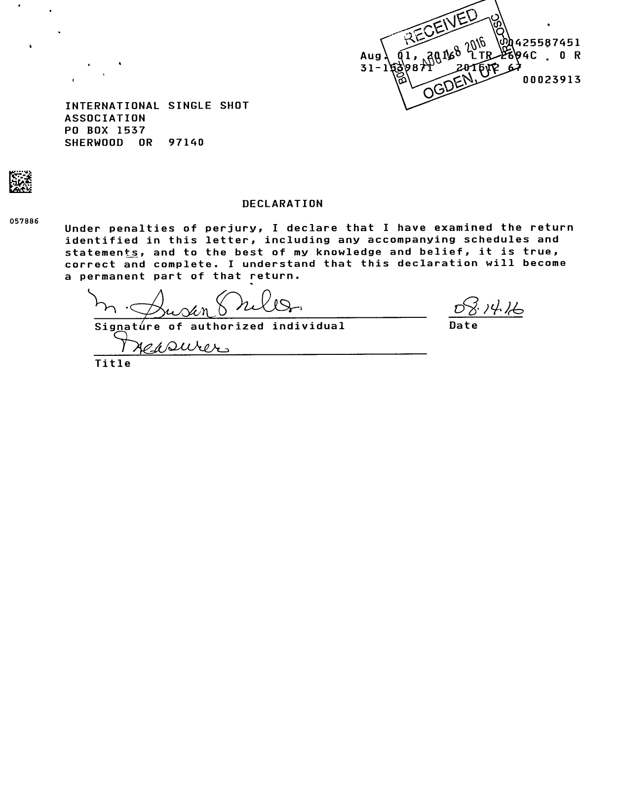 Image of first page of 2015 Form 990R for International Single Shot Association