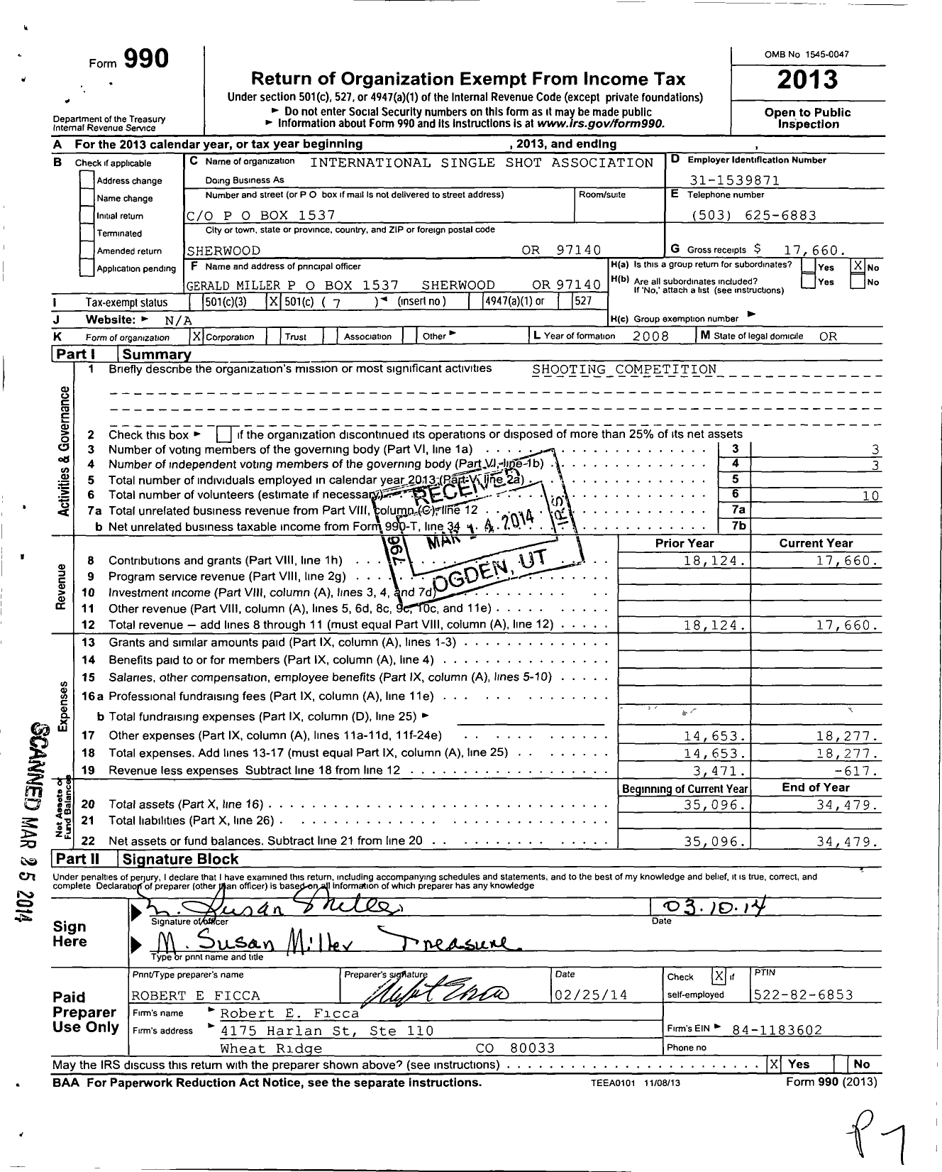 Image of first page of 2013 Form 990O for International Single Shot Association