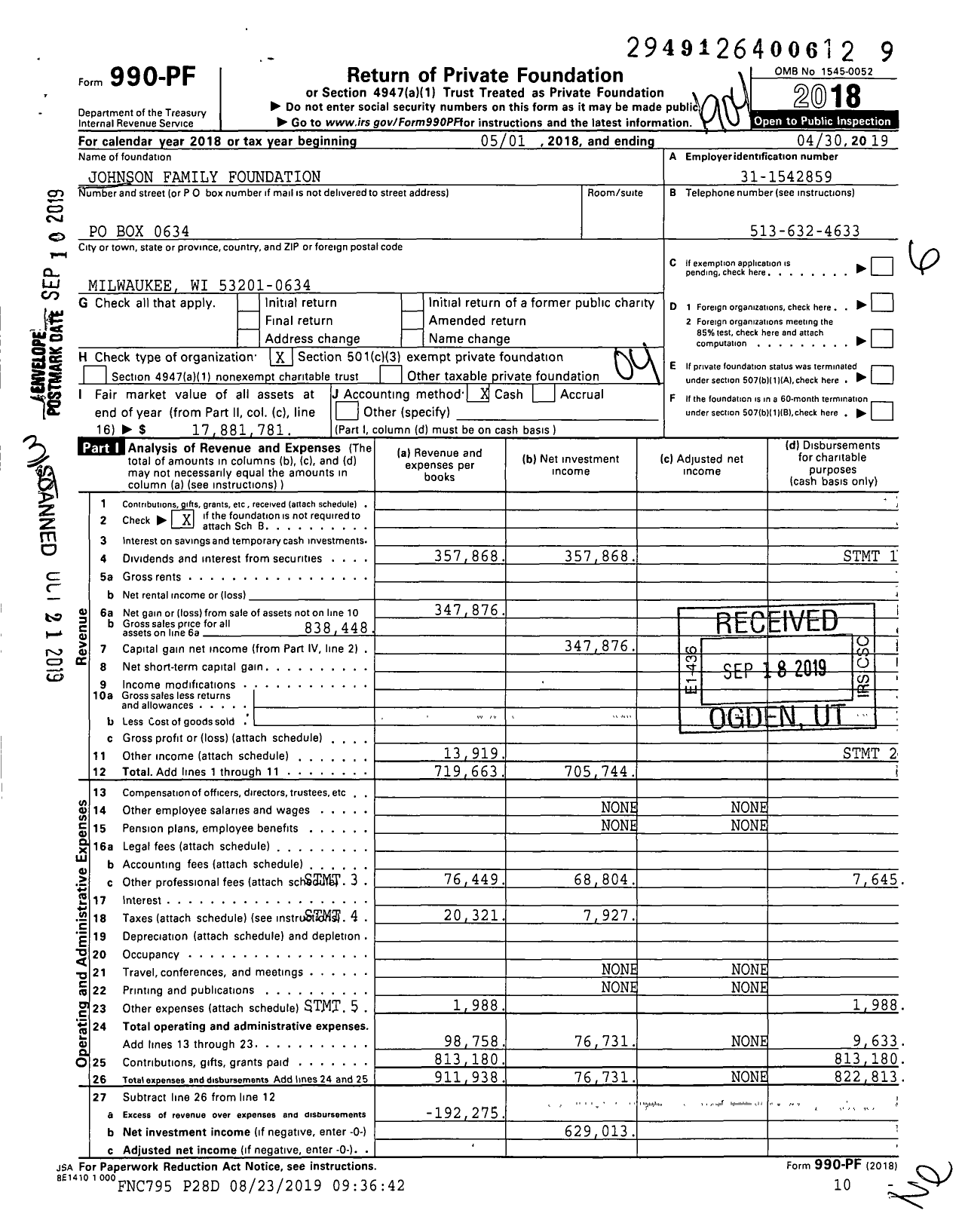 Image of first page of 2018 Form 990PF for Johnson Family Foundation