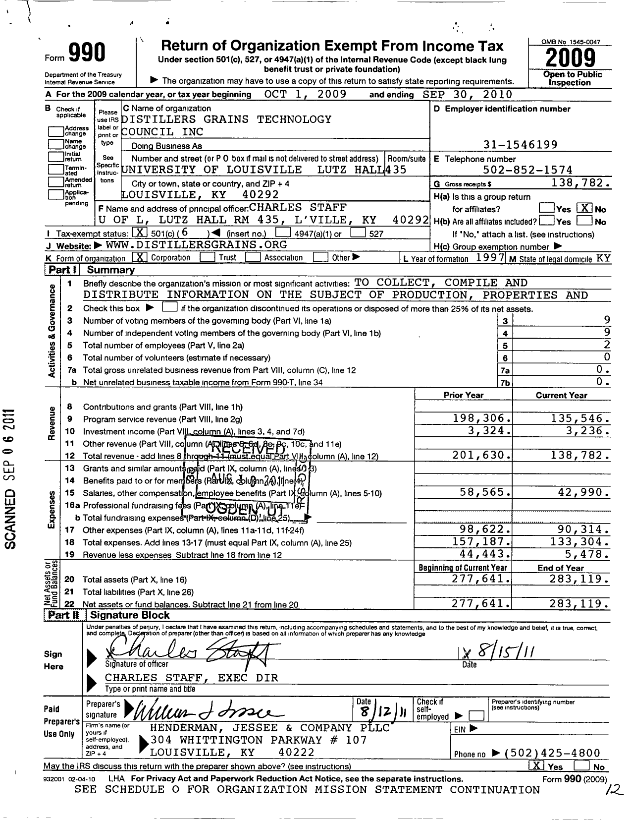 Image of first page of 2009 Form 990O for Distillers Grains Technology Council