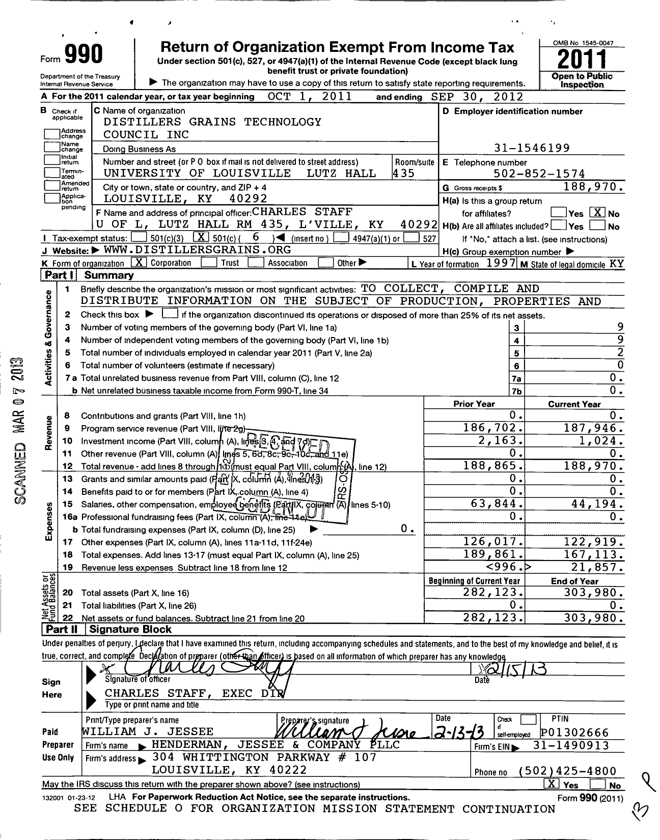 Image of first page of 2011 Form 990O for Distillers Grains Technology Council