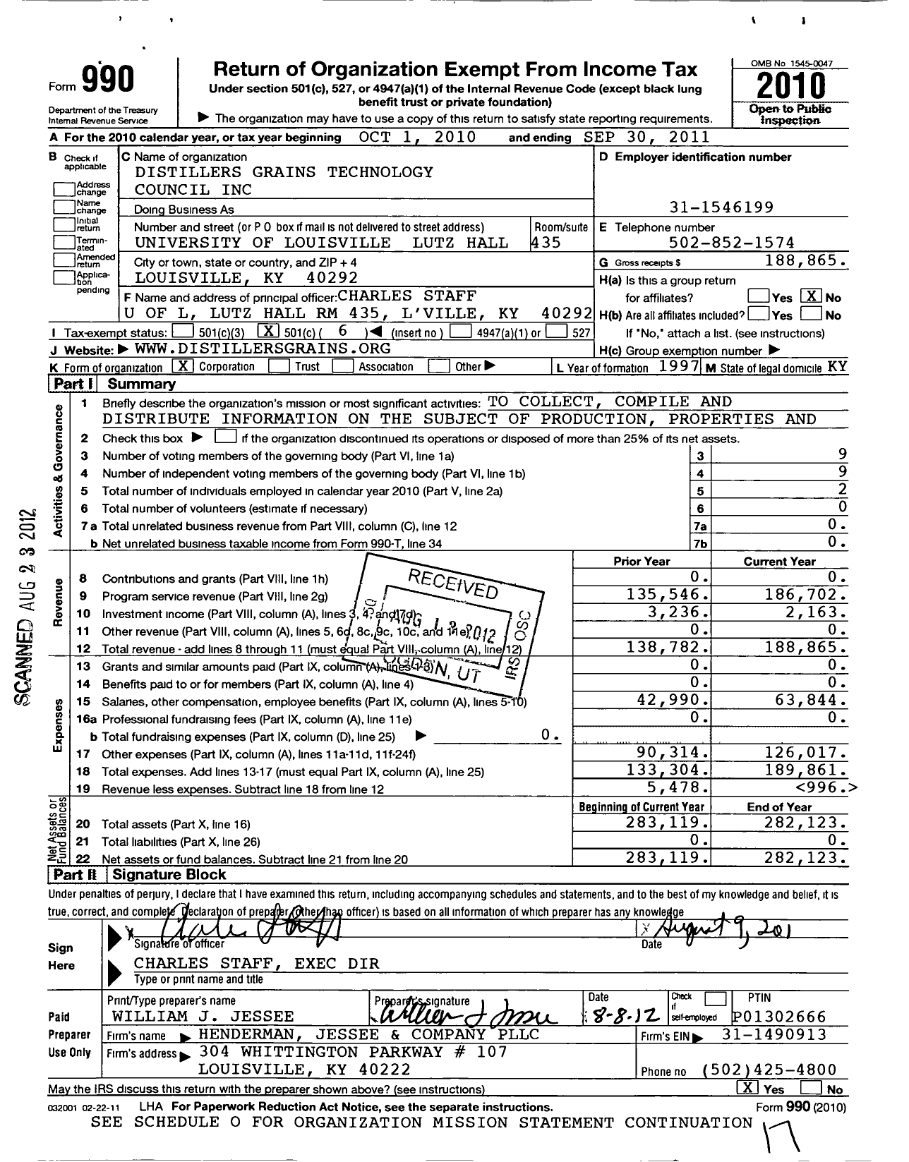 Image of first page of 2010 Form 990O for Distillers Grains Technology Council