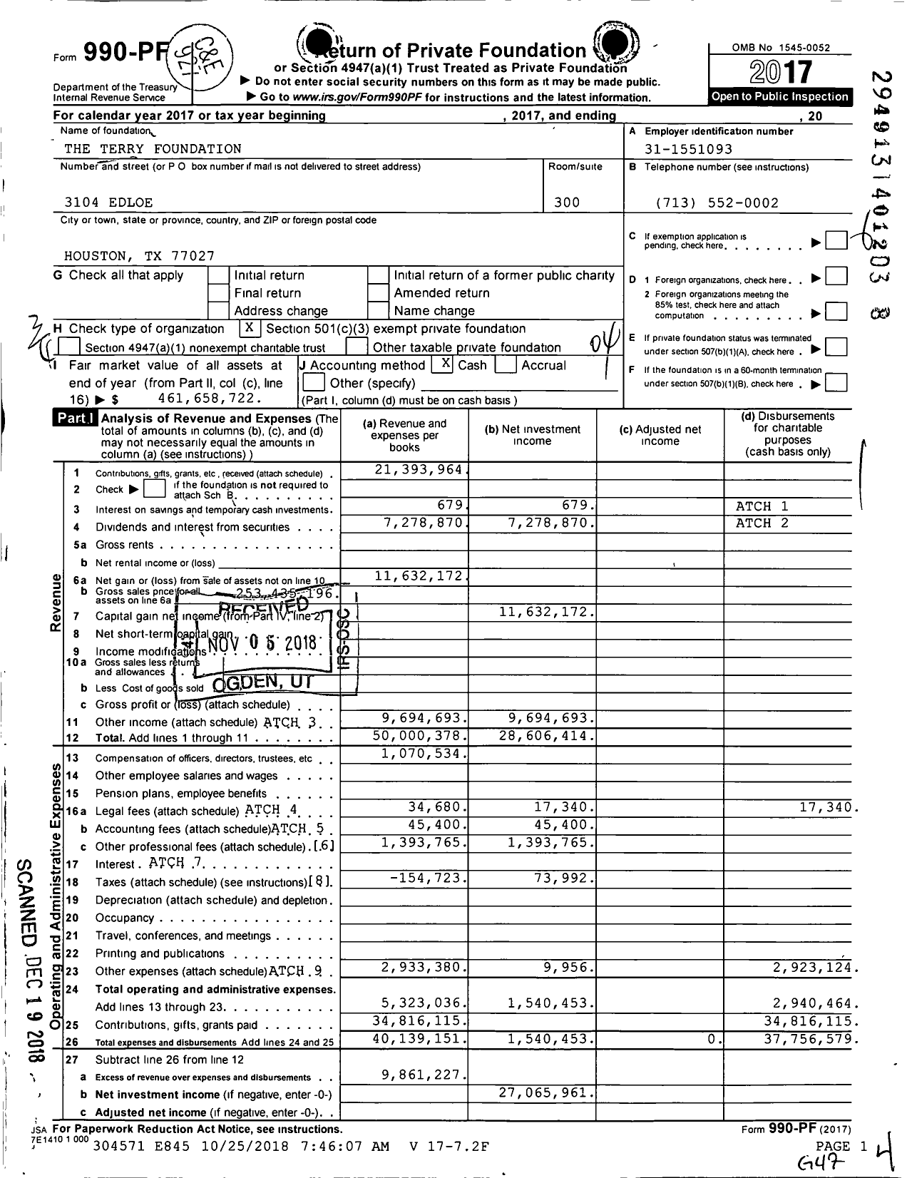Image of first page of 2017 Form 990PF for Terry Foundation