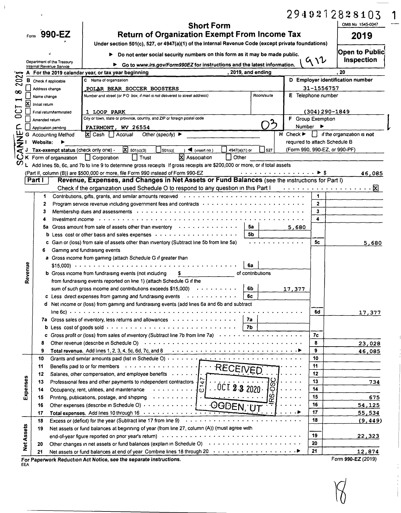 Image of first page of 2019 Form 990EZ for Polar Bear Soccer Boosters