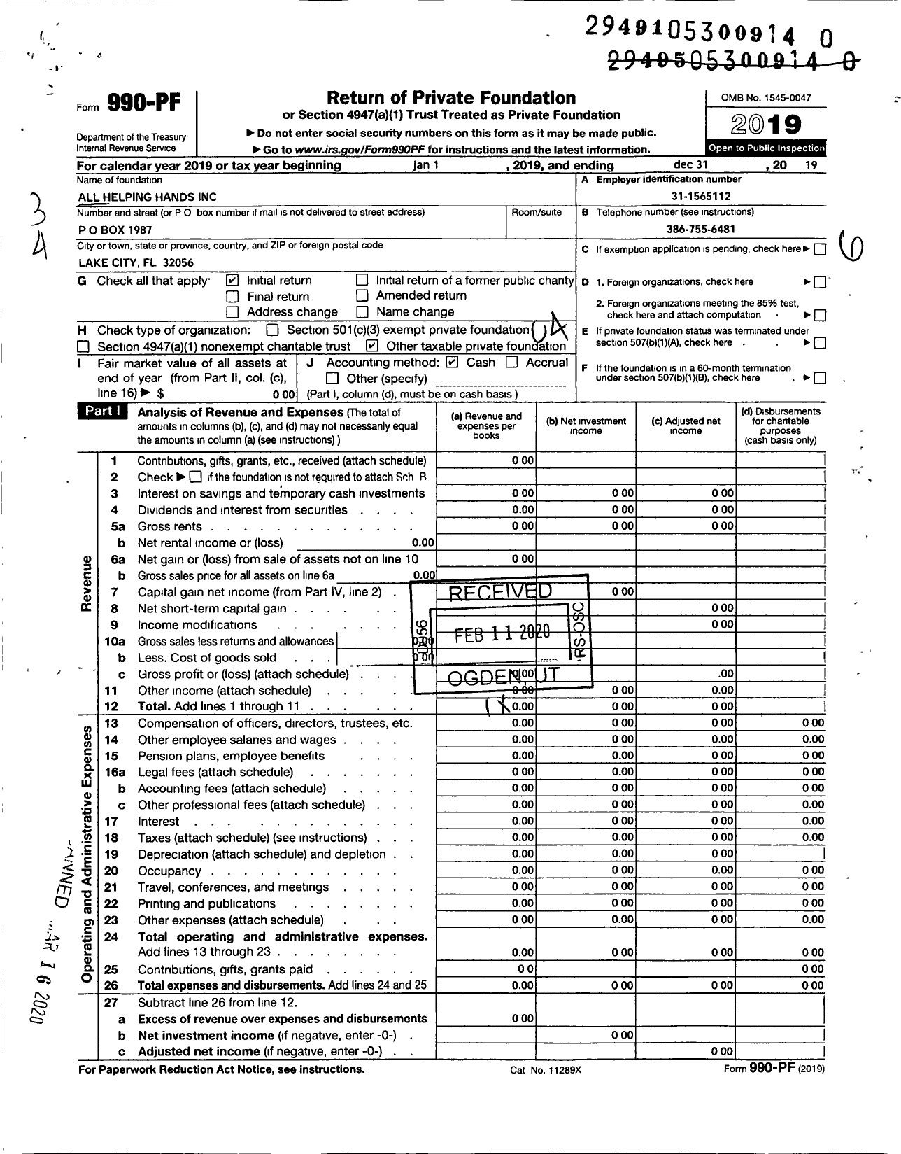 Image of first page of 2019 Form 990PR for All Helping Hands