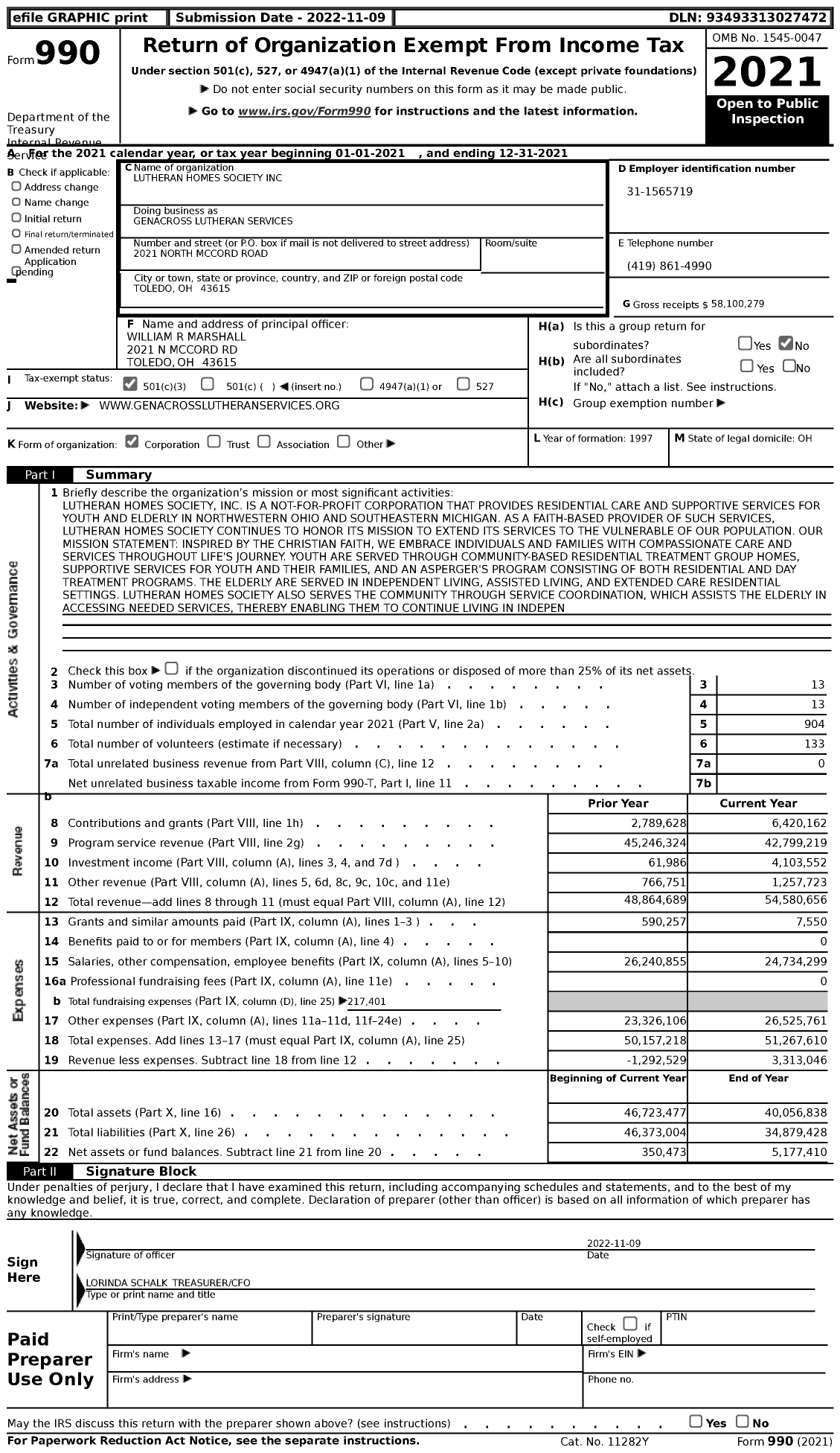 Image of first page of 2021 Form 990 for Genacross Lutheran Services