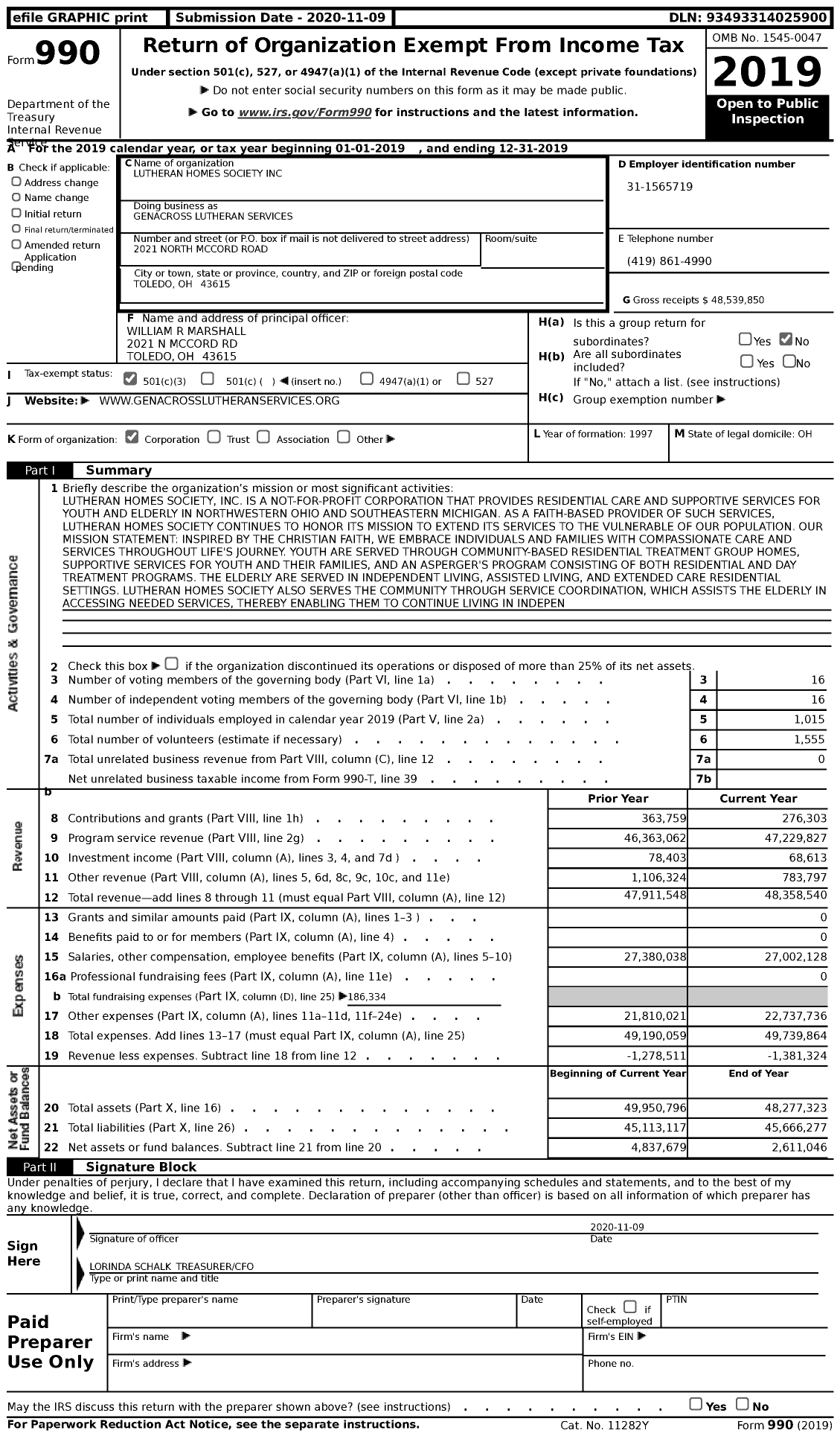 Image of first page of 2019 Form 990 for Genacross Lutheran Services