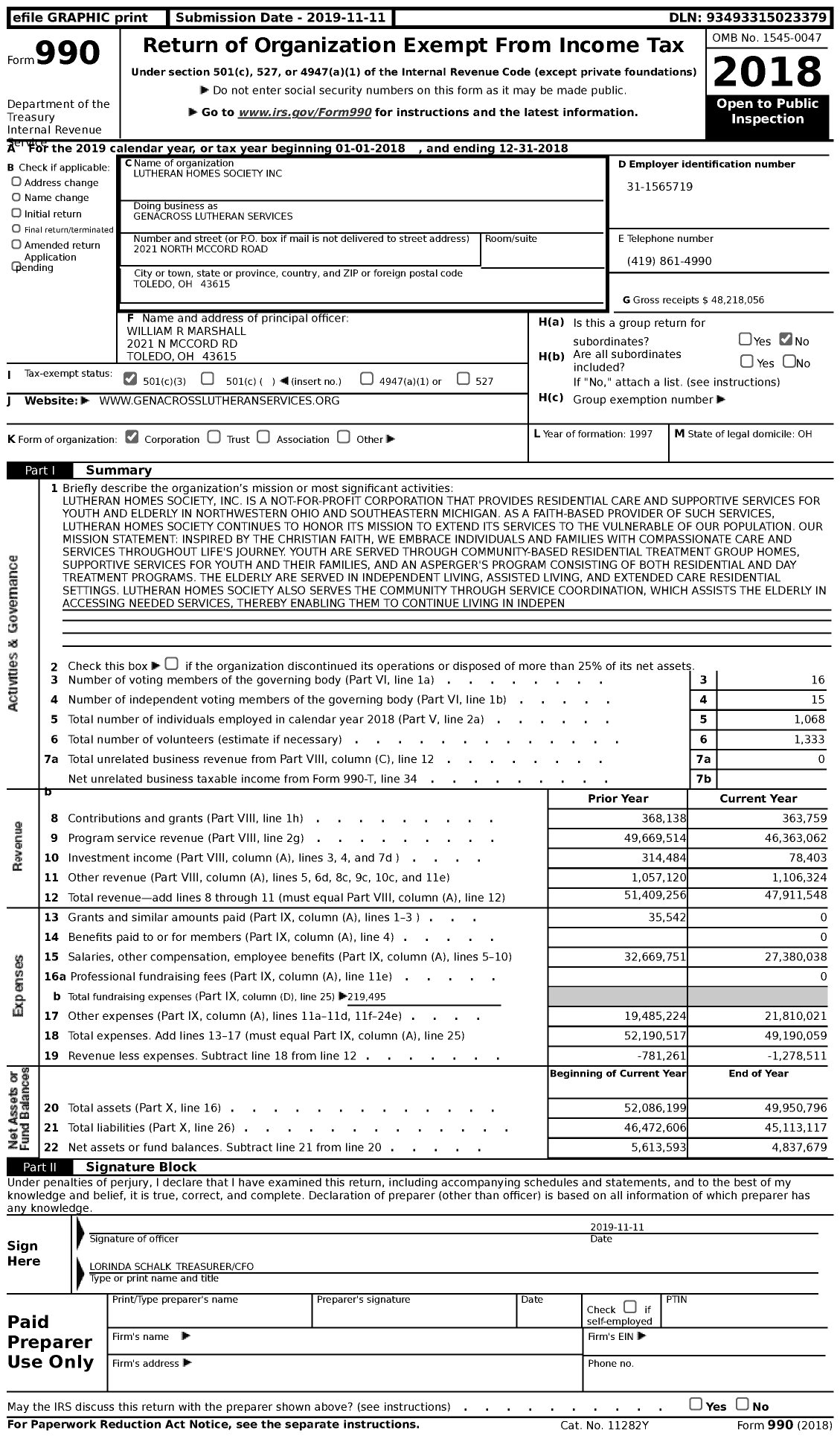 Image of first page of 2018 Form 990 for Genacross Lutheran Services