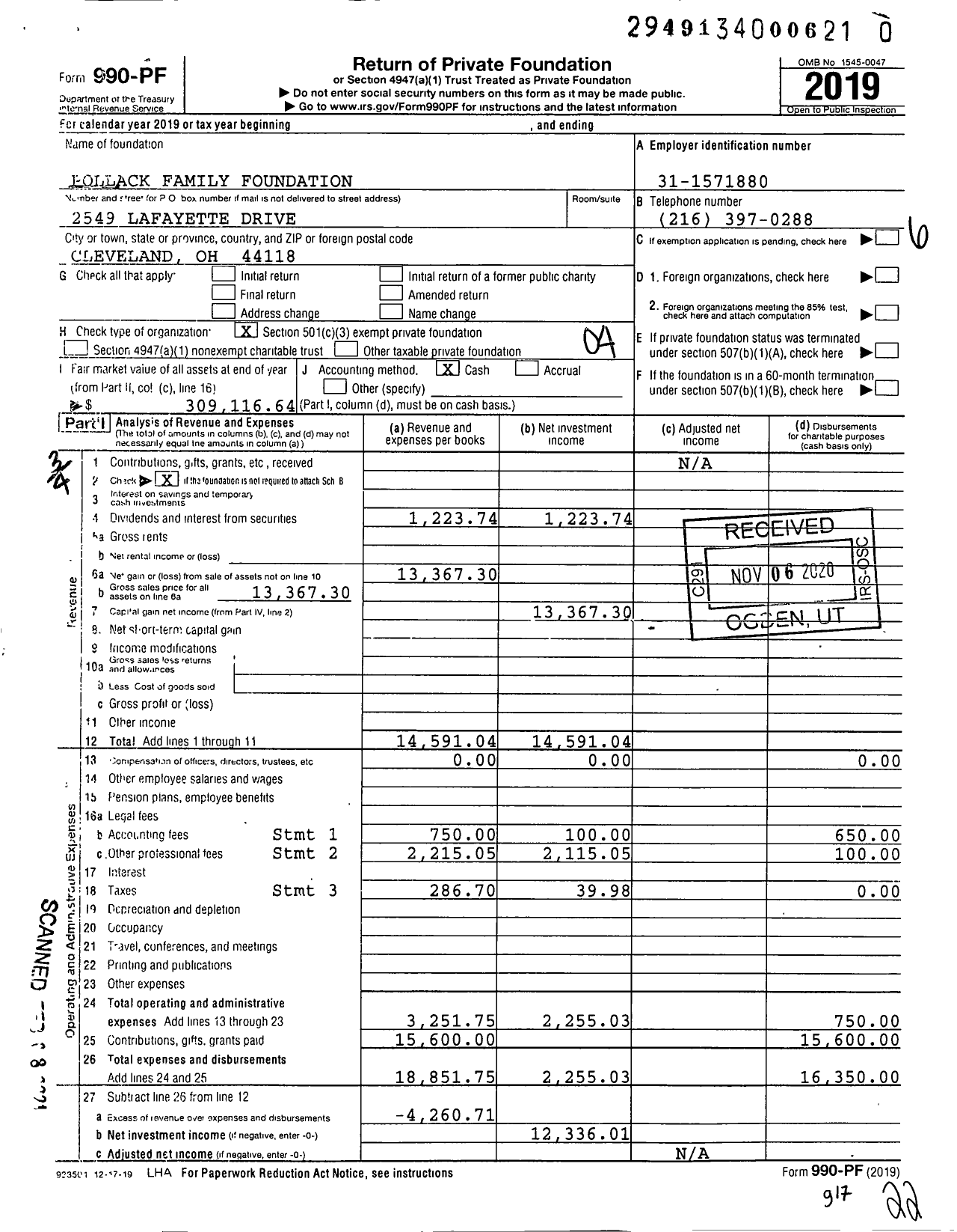 Image of first page of 2019 Form 990PF for Pollack Family Foundation