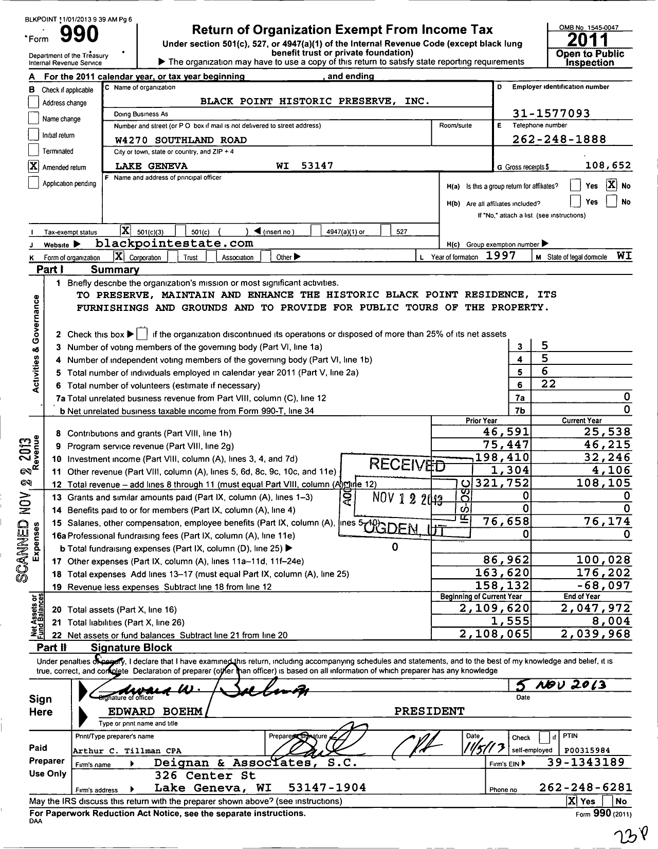 Image of first page of 2011 Form 990 for Black Point Historic Preserve