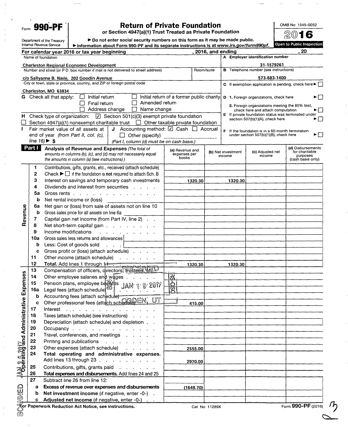 Image of first page of 2016 Form 990PF for Charleston Regional Economic Development