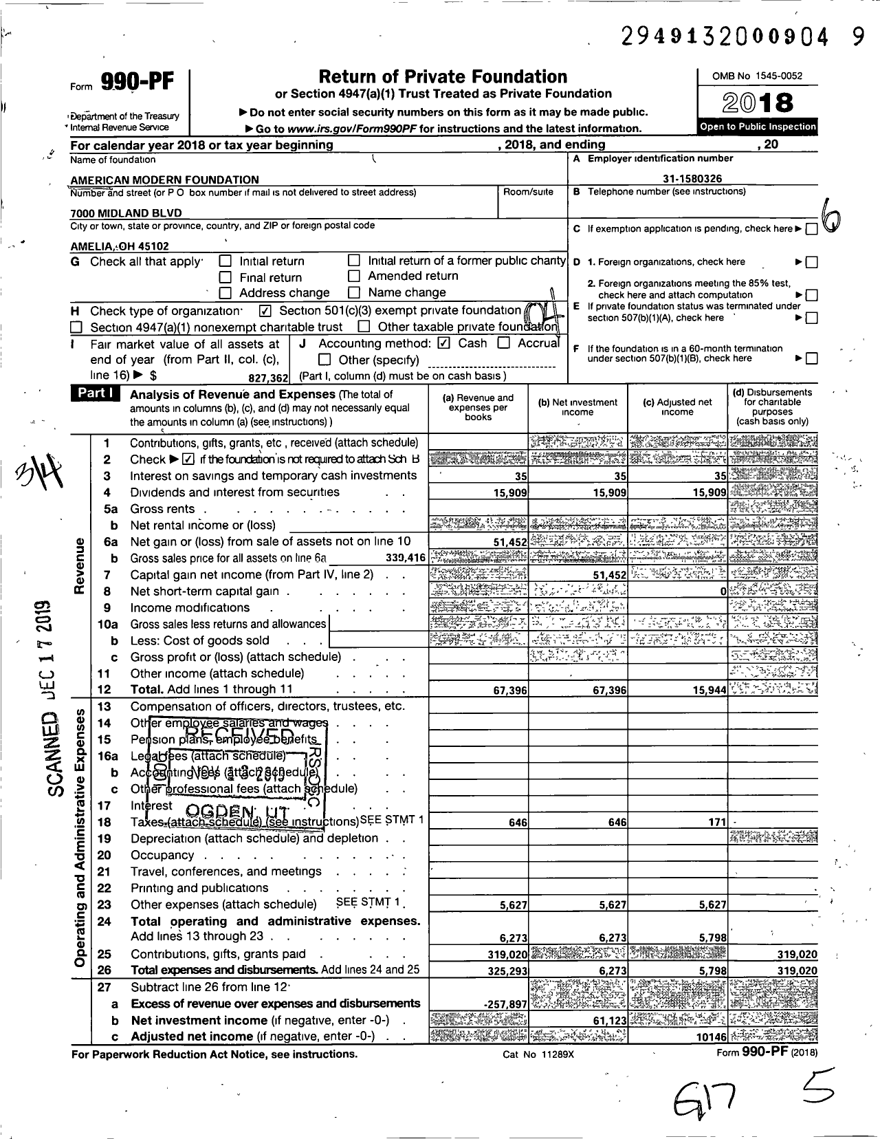 Image of first page of 2018 Form 990PF for American Modern Foundation