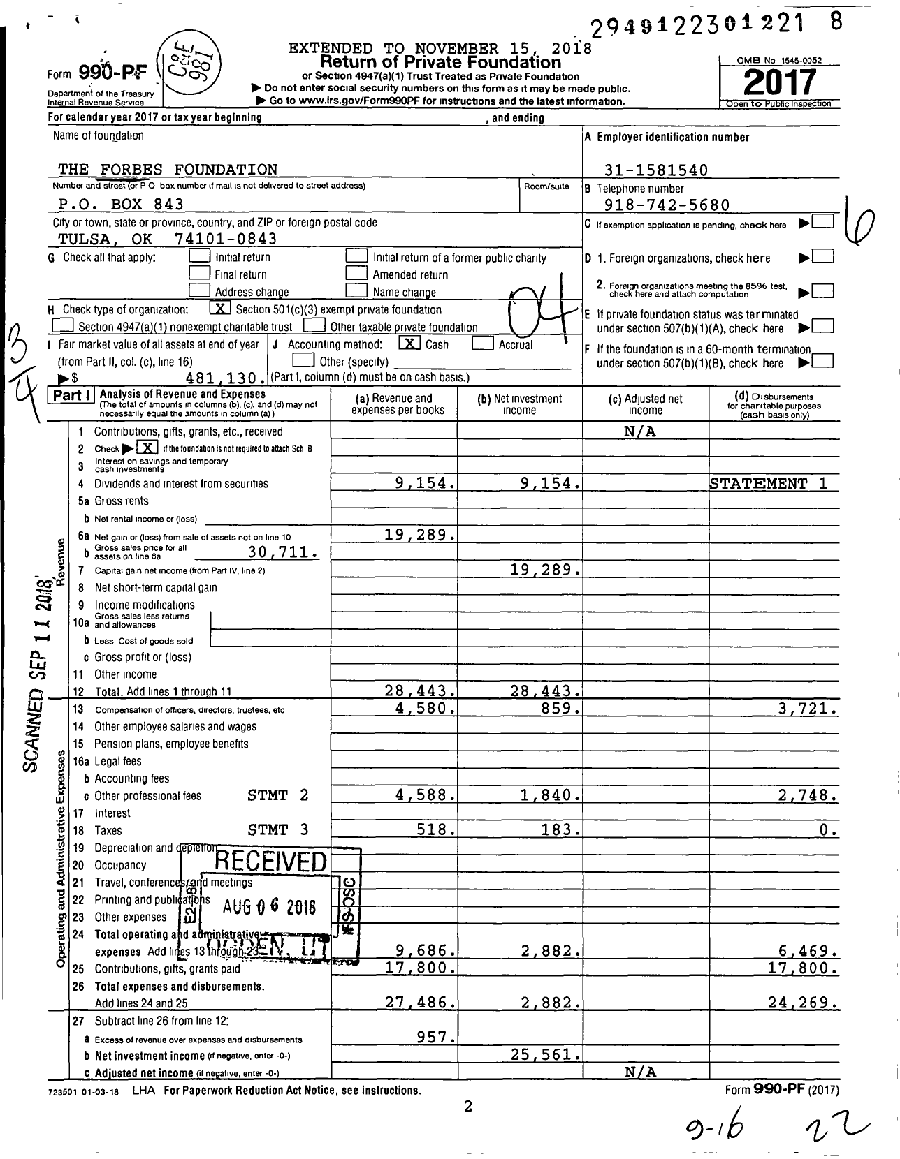 Image of first page of 2017 Form 990PF for The Forbes Foundation