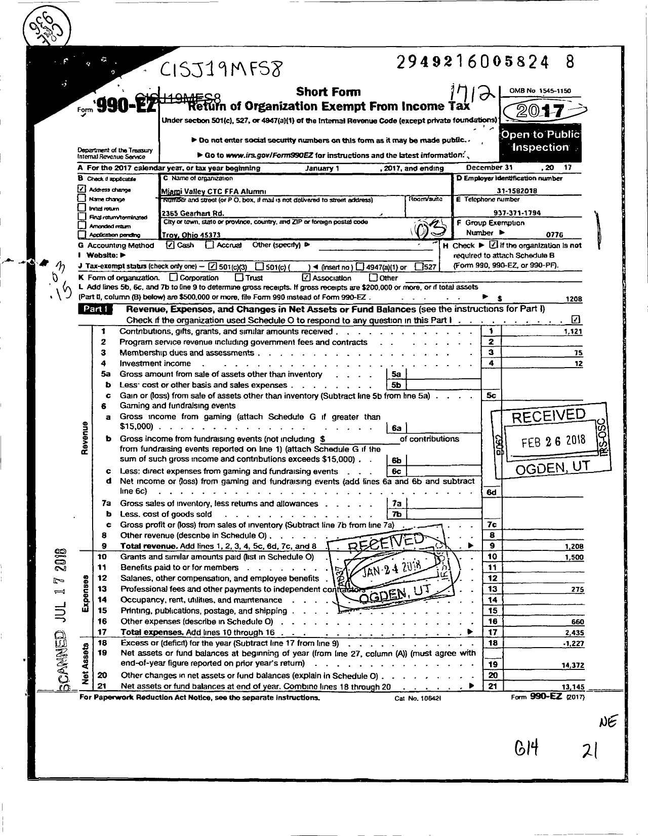 Image of first page of 2017 Form 990EZ for Miami Valley Career Tech Center