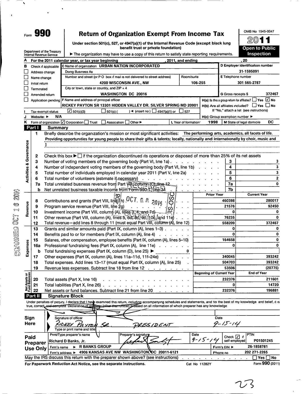 Image of first page of 2011 Form 990 for Urban Nation