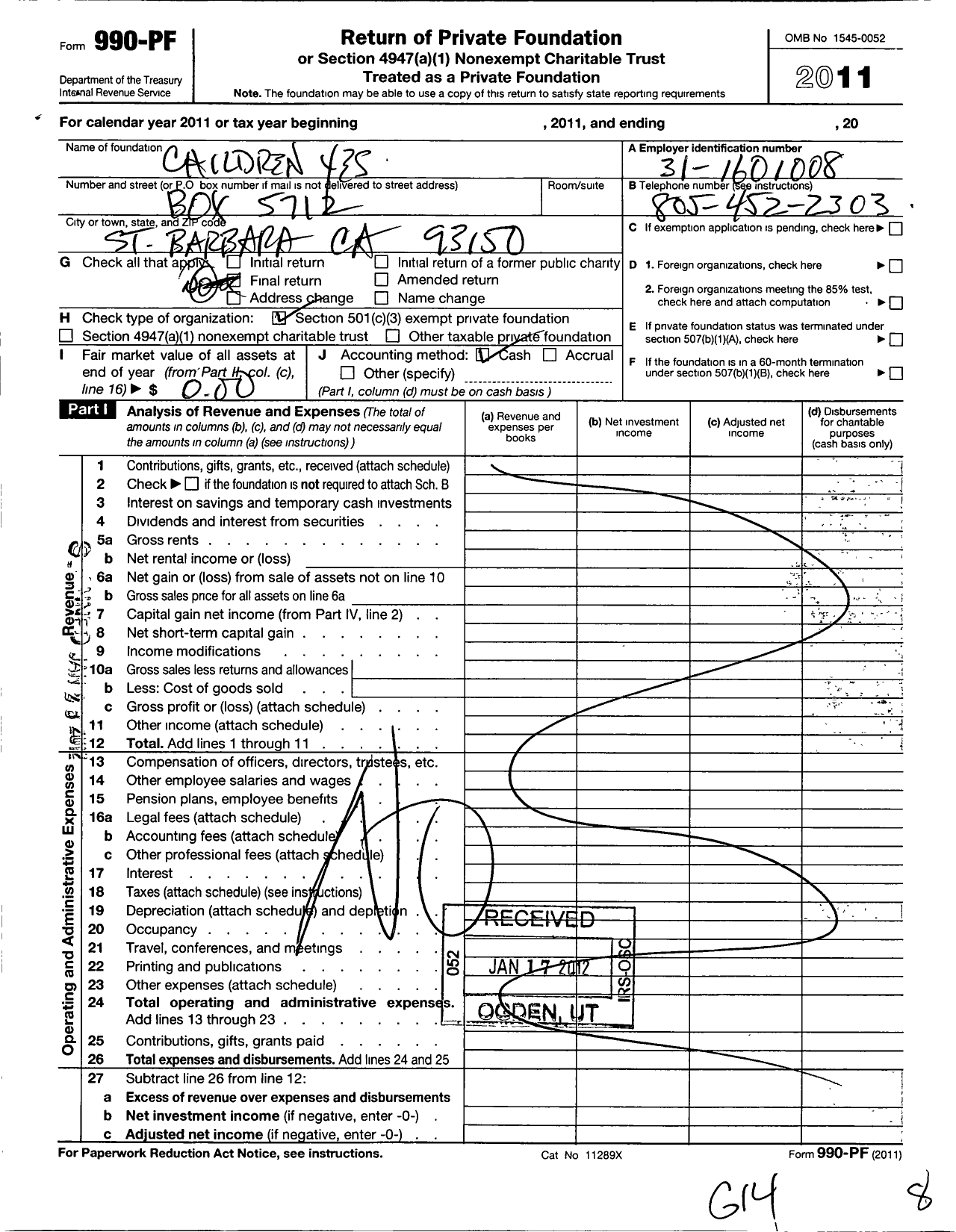 Image of first page of 2011 Form 990PF for Children Yes