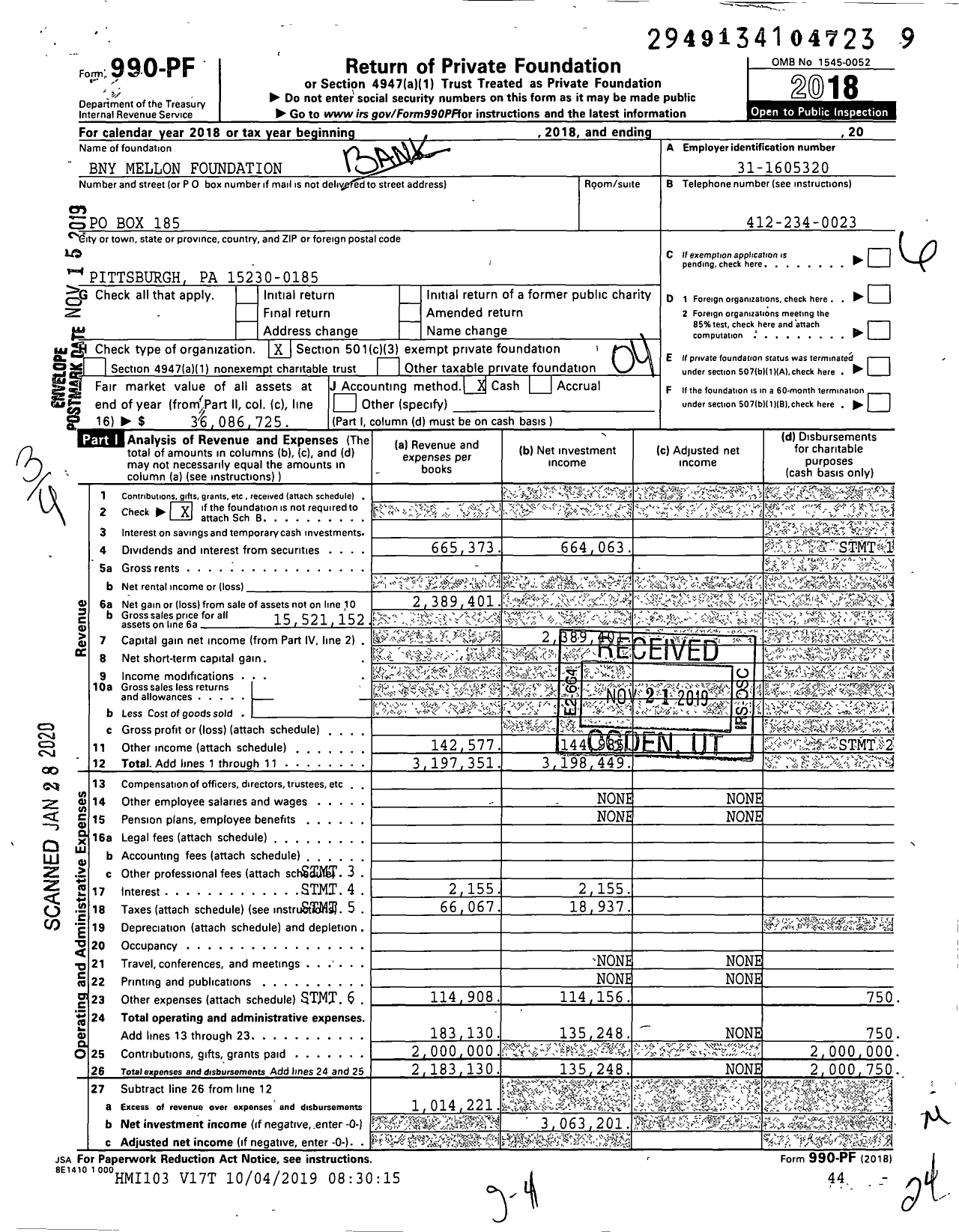 Image of first page of 2018 Form 990PF for Bny Mellon Foundation