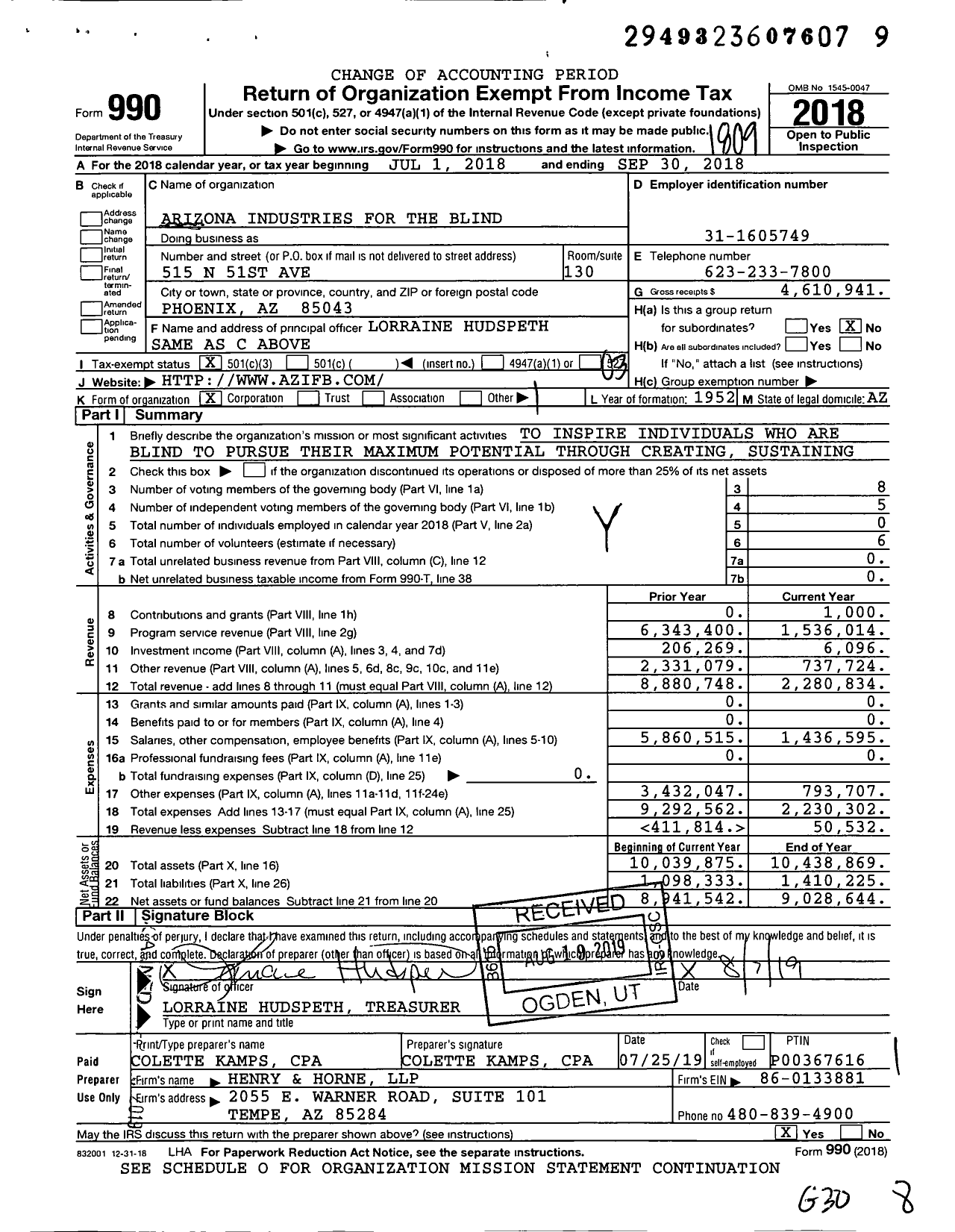 Image of first page of 2017 Form 990 for Arizona Industries for the Blind (AIB)