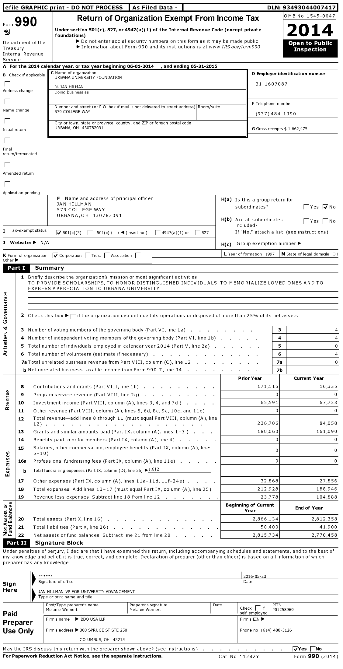 Image of first page of 2014 Form 990 for Champaign-Logan Education Foundation