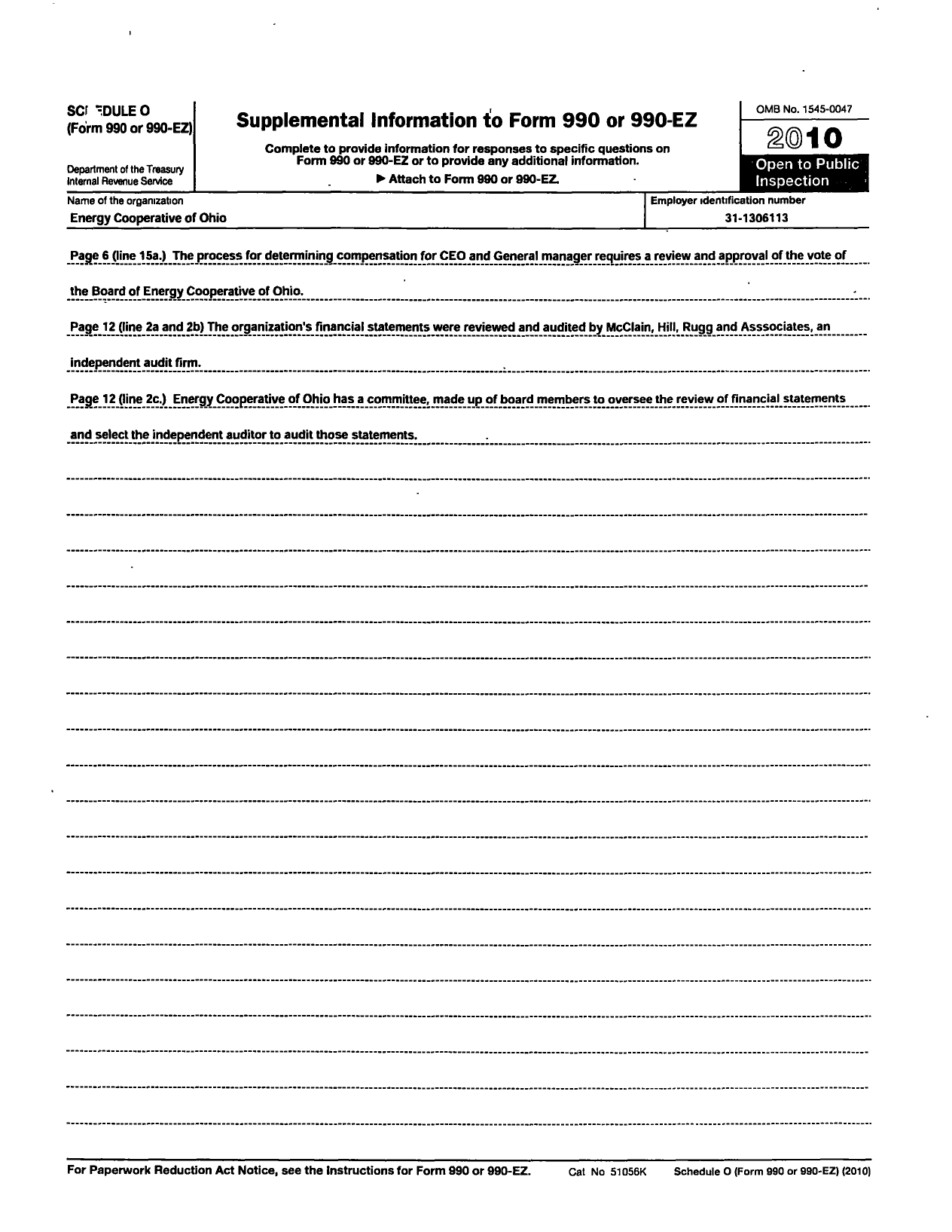 Image of first page of 2010 Form 990R for Energy Cooperative of Ohio