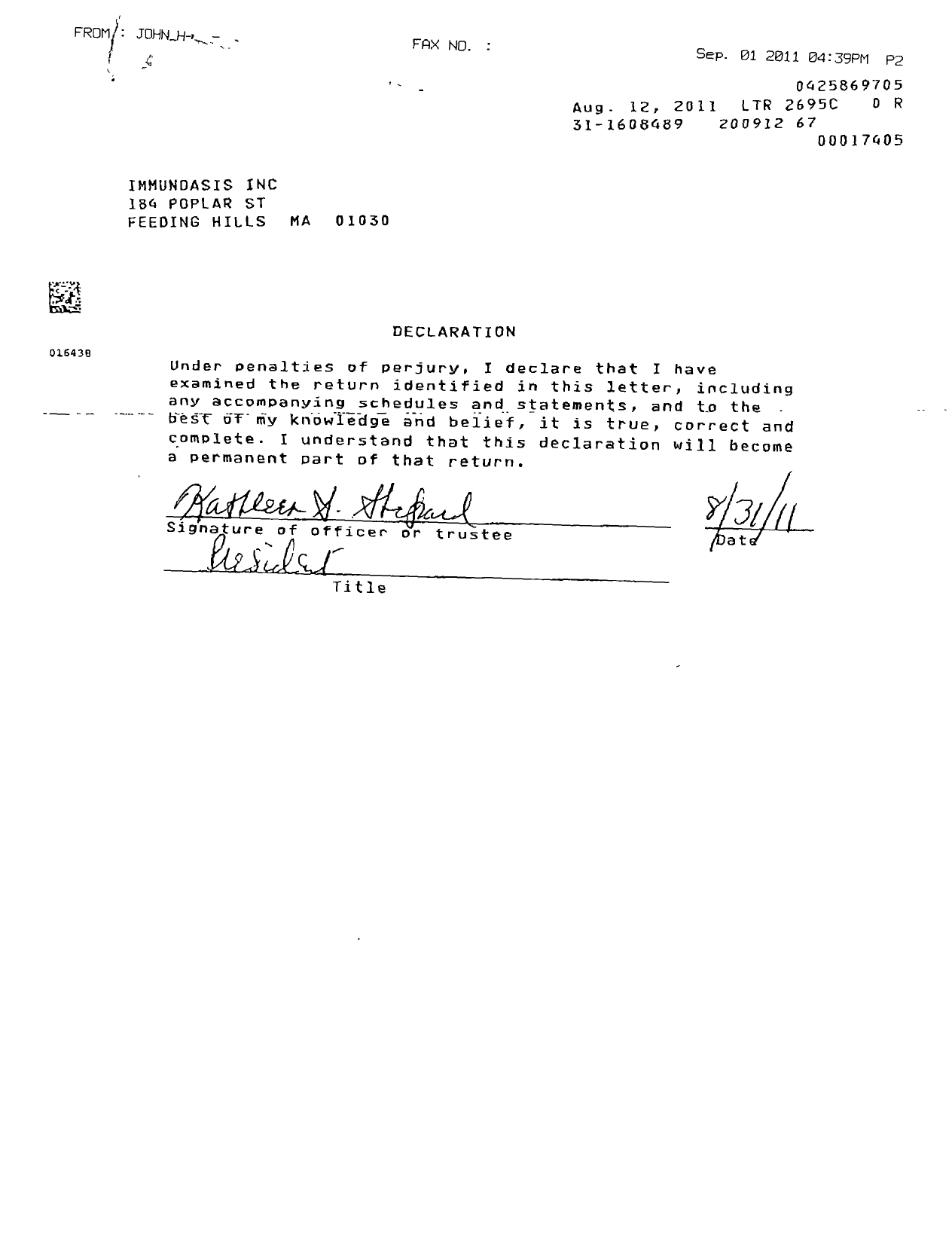 Image of first page of 2009 Form 990ER for Agawam Friends of Homeless Cats