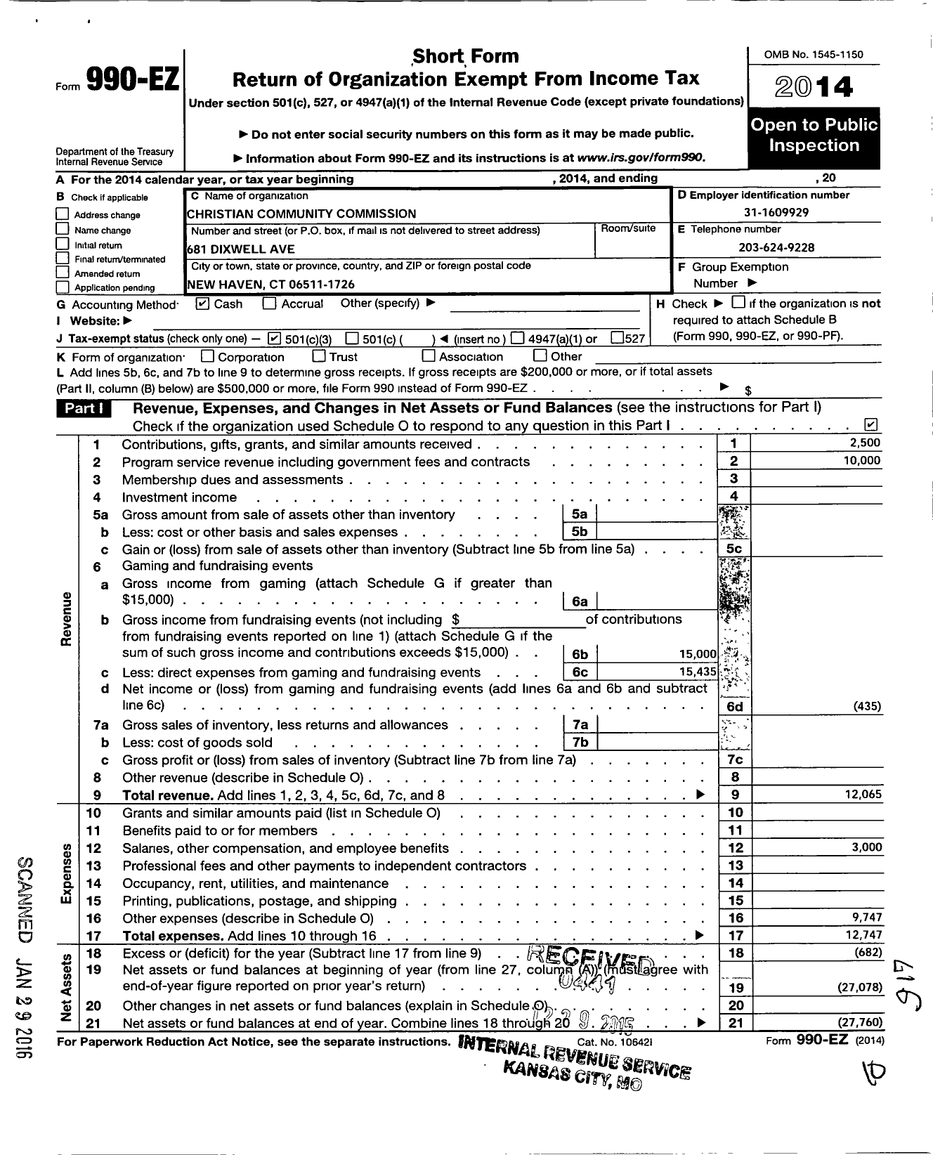 Image of first page of 2014 Form 990EZ for Christian Community Commission