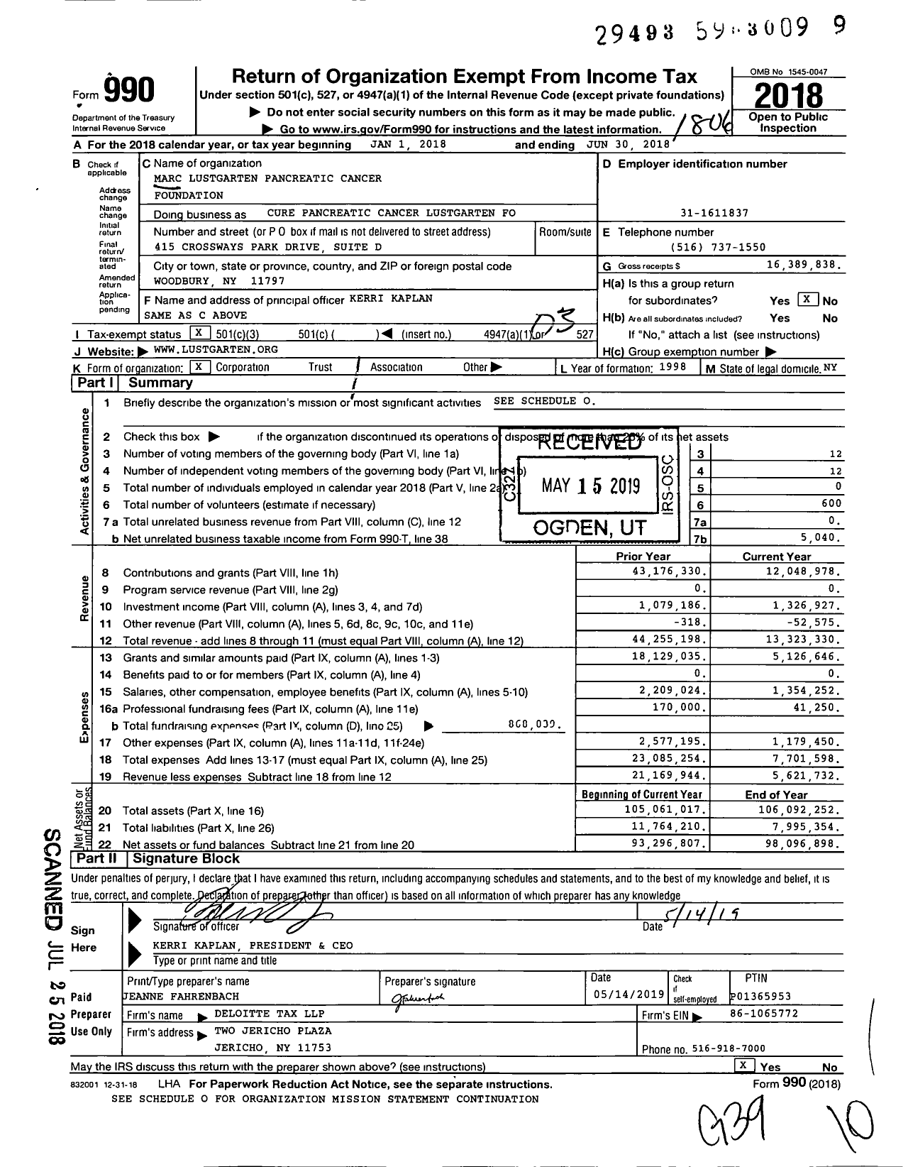 Image of first page of 2017 Form 990 for Lustgarten Foundation