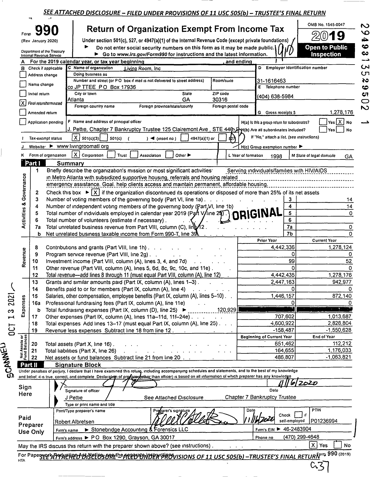 Image of first page of 2019 Form 990 for Living Room