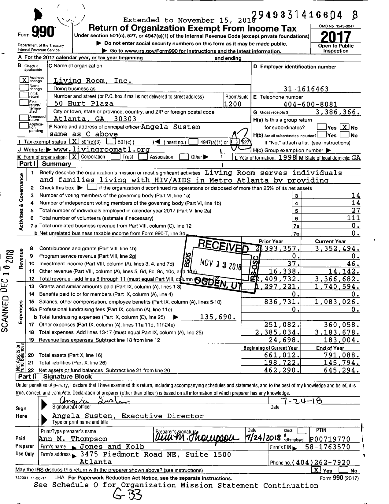 Image of first page of 2017 Form 990 for Living Room