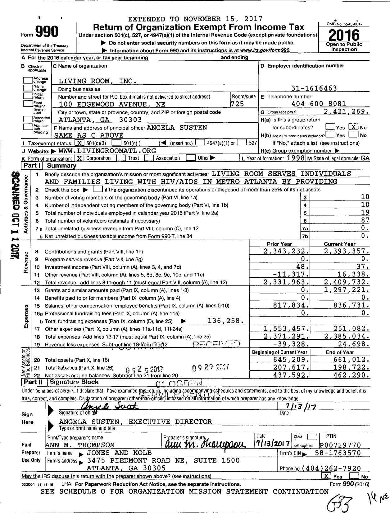 Image of first page of 2016 Form 990 for Living Room