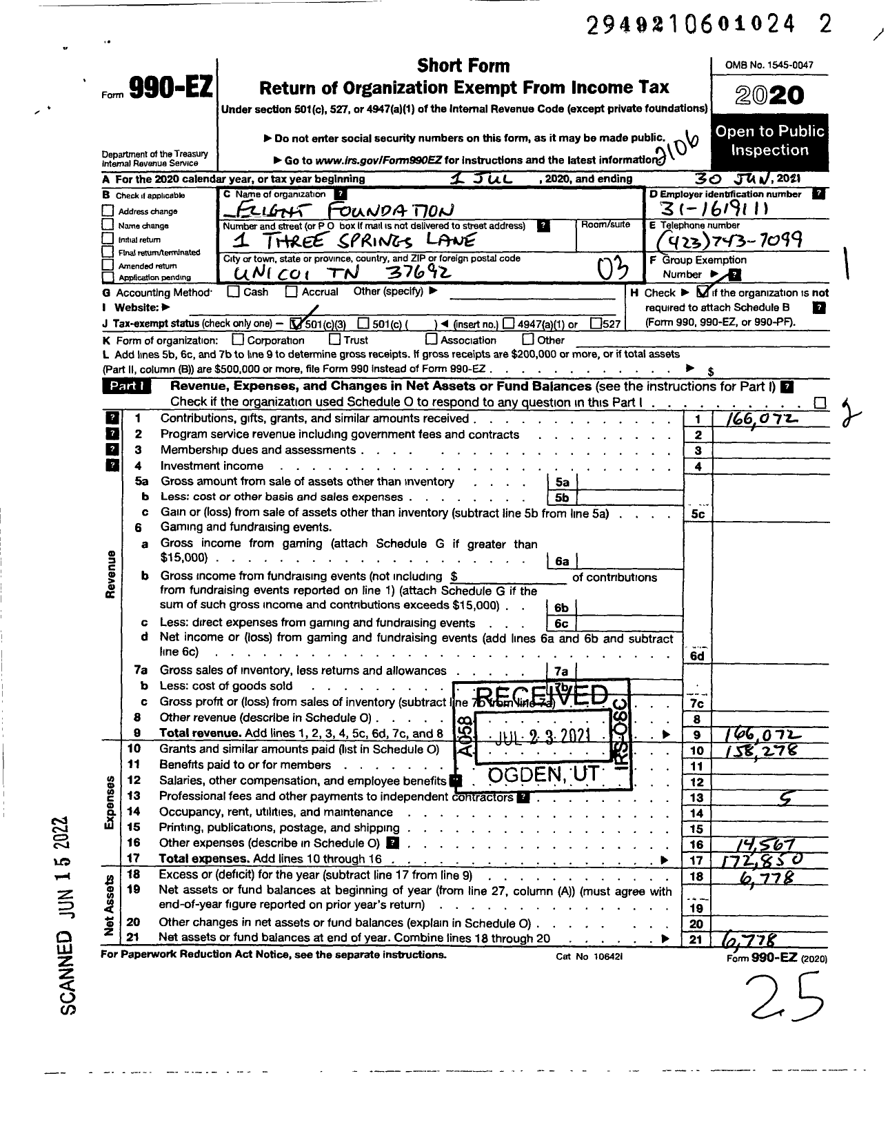 Image of first page of 2020 Form 990EZ for Flight Foundation